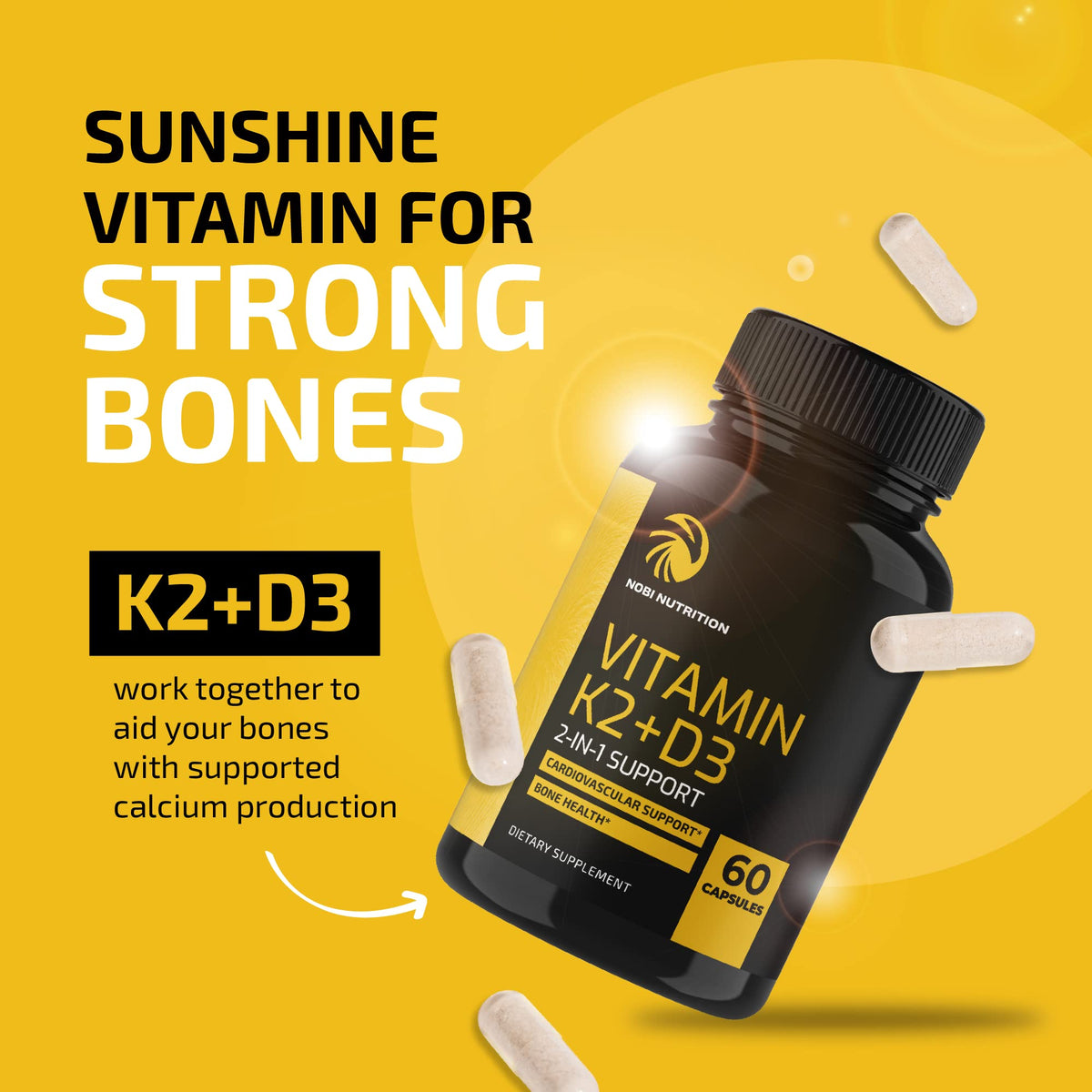 Vitamin D3 K2 5000 IU for Immune System, Strong Bones & Teeth Support | Vitamin D3