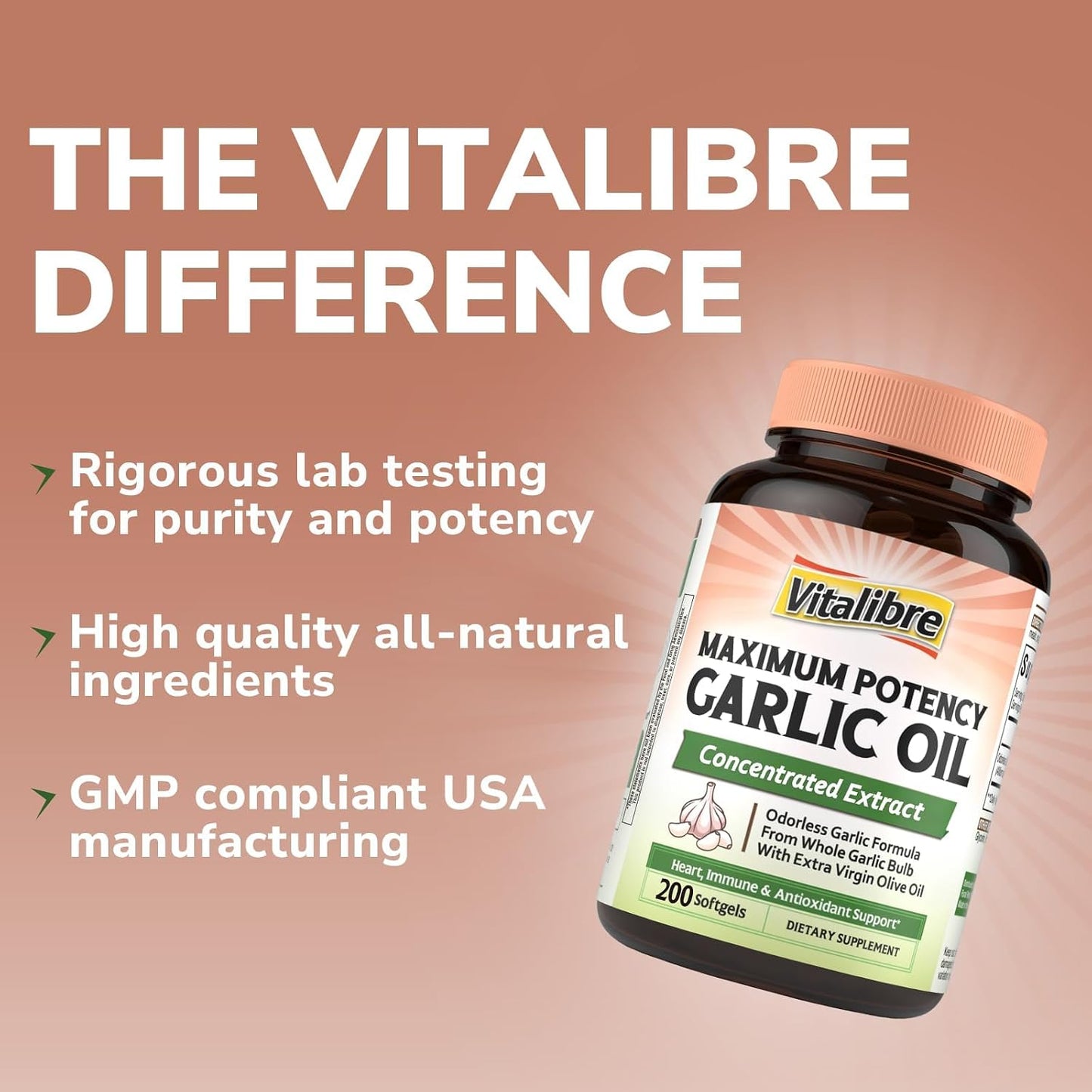Odorless Garlic Oil, Maximum Potency, Concentrated Extract, Non-GMO, No Gluten, Heart & Immunity, Antioxidant Defense, 200 Softgels