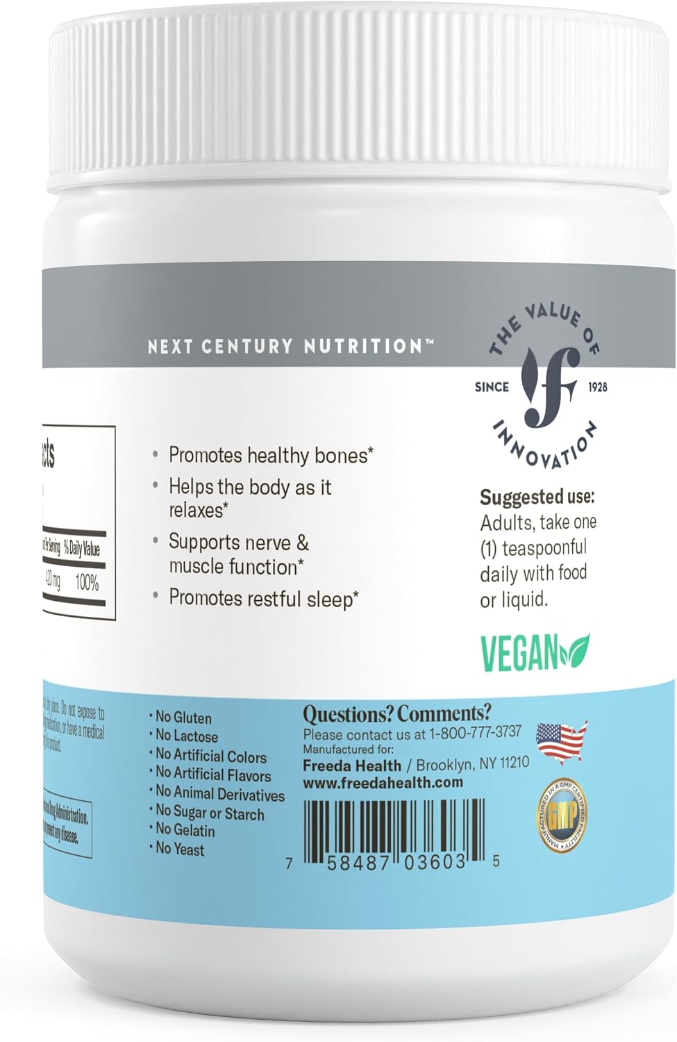 FREEDA Magnesium Citrate Powder for Bone, Joint, & Muscle Support 16 Oz | Supports Nerve Health, Relaxation, & Sleep – Kosher, Vegan, Gluten-Free, Corn-Free, Unflavored, 150 Servings, Made in USA