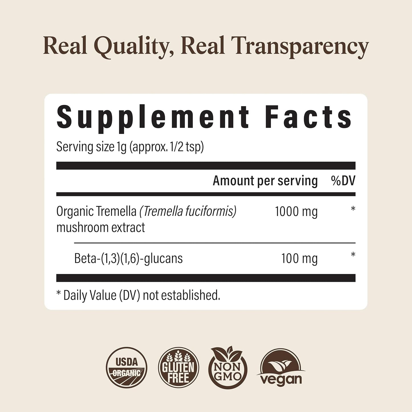 Real Mushrooms Tremella Mushroom Powder – Organic Tremella Extract from Fruiting Body – for Daily Wellness Routine – Vegan, Non-GMO, No Fillers – 150 Servings Mushroom Blend Supplements