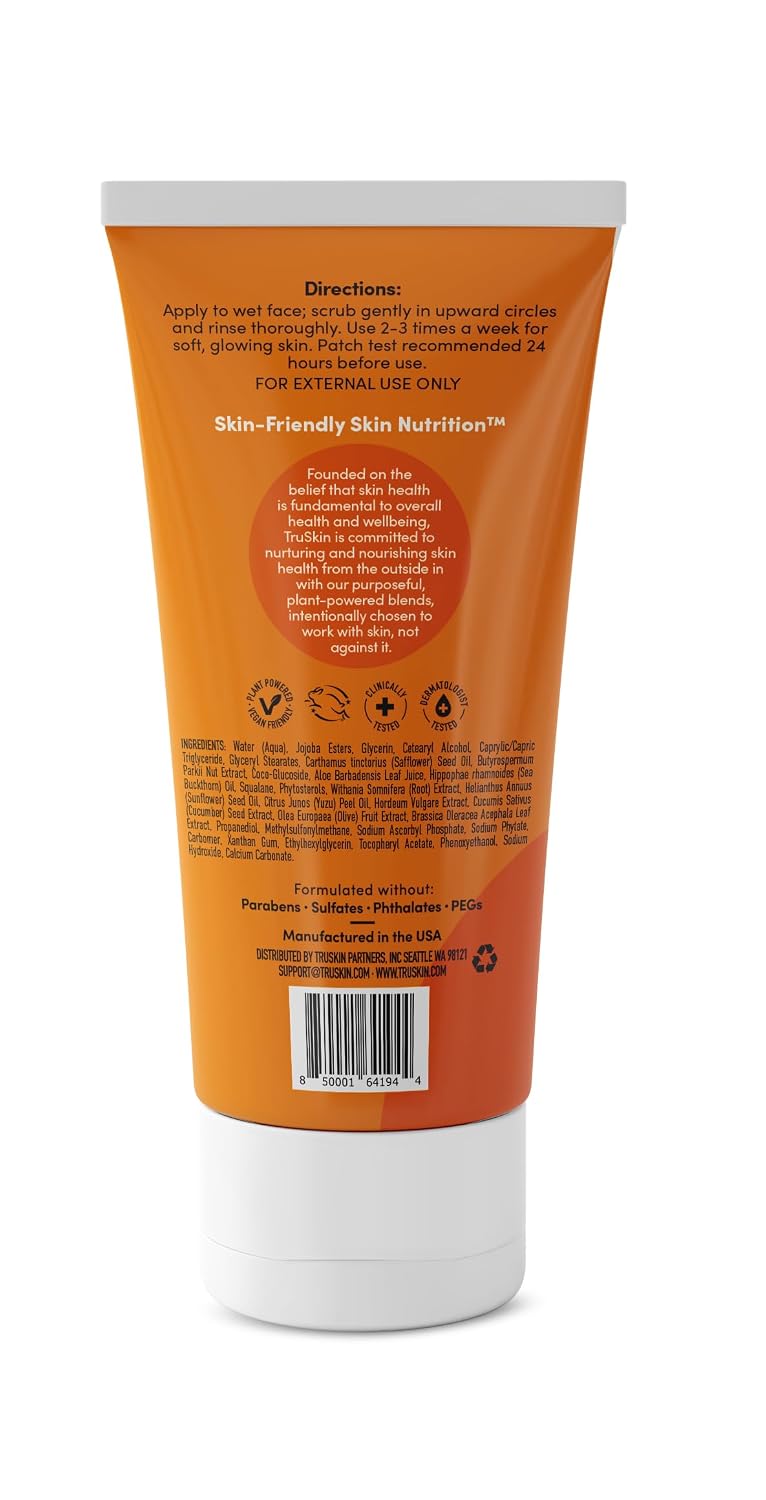 TruSkin Vitamin C Brightening Face Scrub with Yuzu Lemon, 4 fl oz | With Bora Bora white sand to gently exfoliate, smooth skin texture and reveal softer, more radiant-looking skin