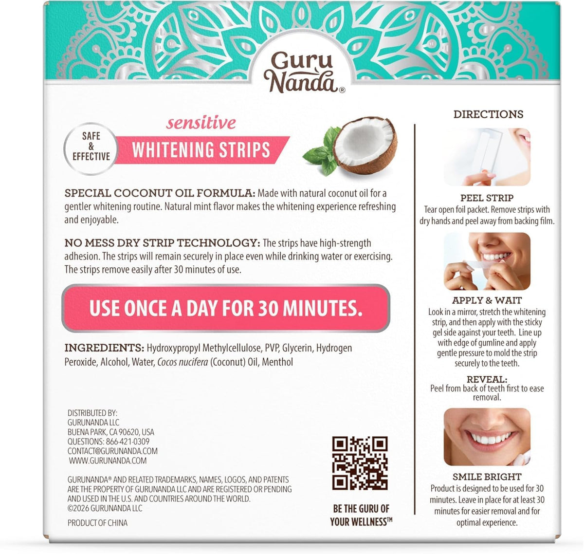 GuruNanda Sensitive Teeth Whitening Strips, Gentle & Safe, 9 Day Treatment