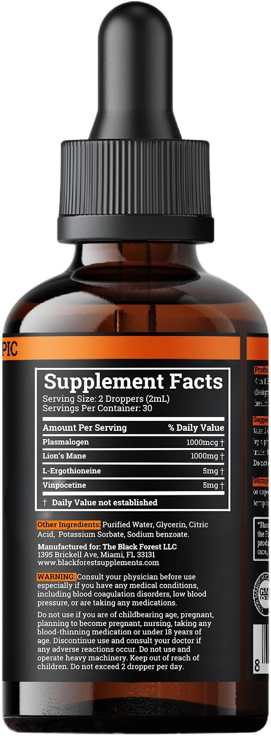 Brain Complex Addifocus™ Brain Supplements For Memory and Focus (Plasmalogen, Lions Mane, Vinpocetine 10mg & Ergothioneine) Memory Supplement for Brain, Brain Defender Supplement, Brain Health