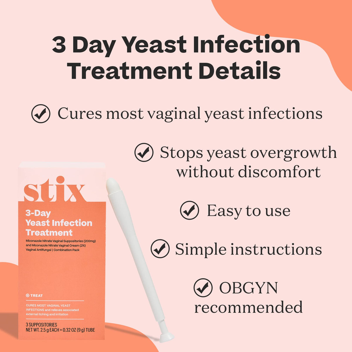Stix 3-Day Yeast Infection Treatment for Women - Relieves External Itching & Irritation