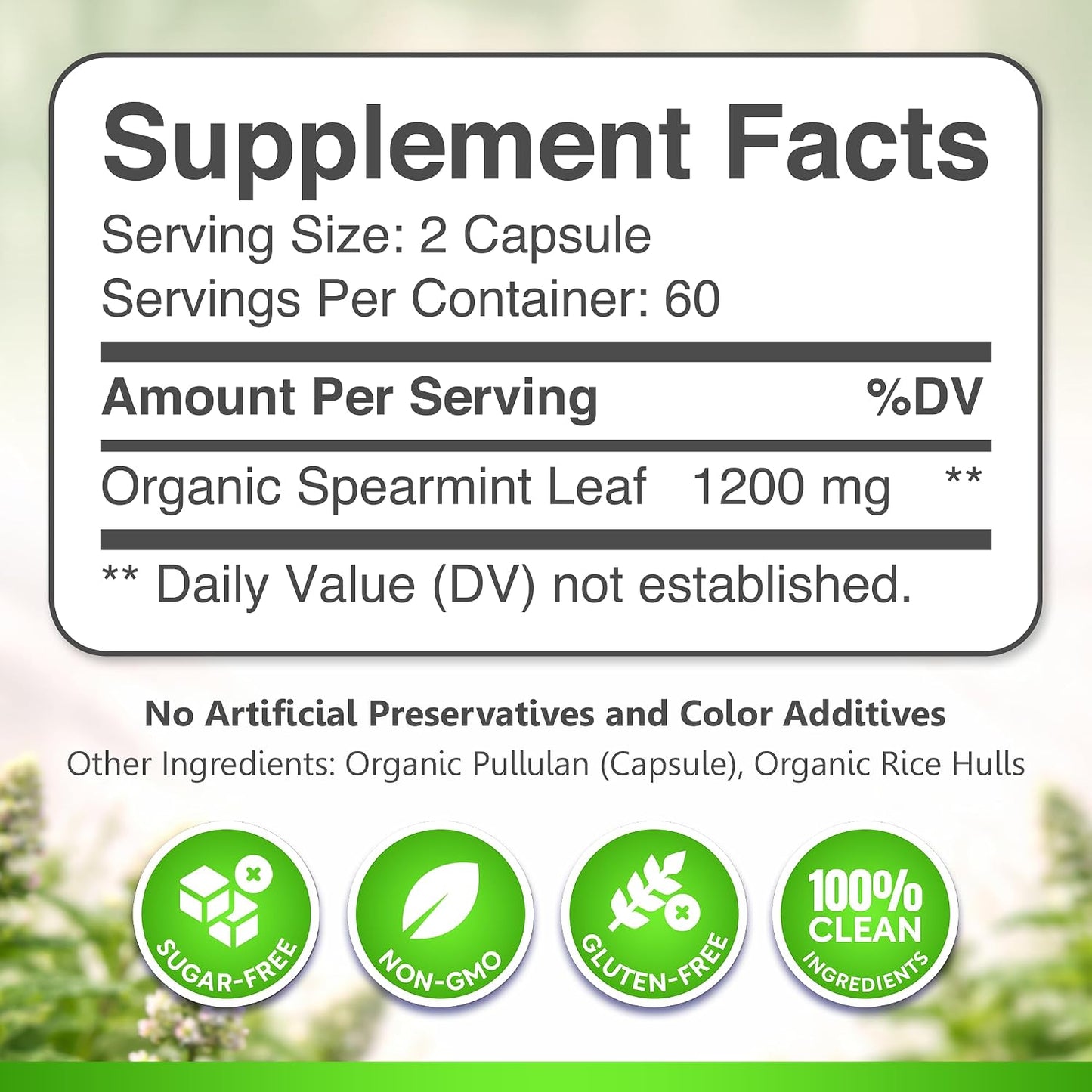 USDA Organic Spearmint Capsules | Digestive Support, 1200mg | 60-Day Supply