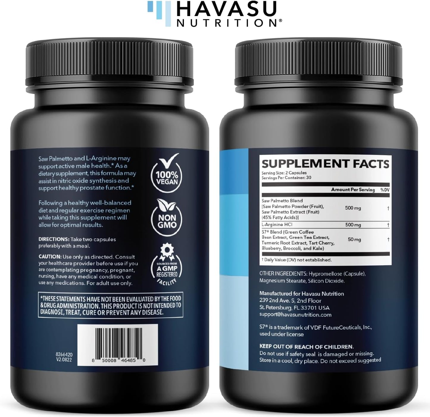 Saw Palmetto and L-Arginine for Men Capsules for Men's Health, 30 Servings | Vegan, Non-GMO Prostate Health Supplements for Men and Nitric Oxide Support, Urinary Tract Function and Endurance Support
