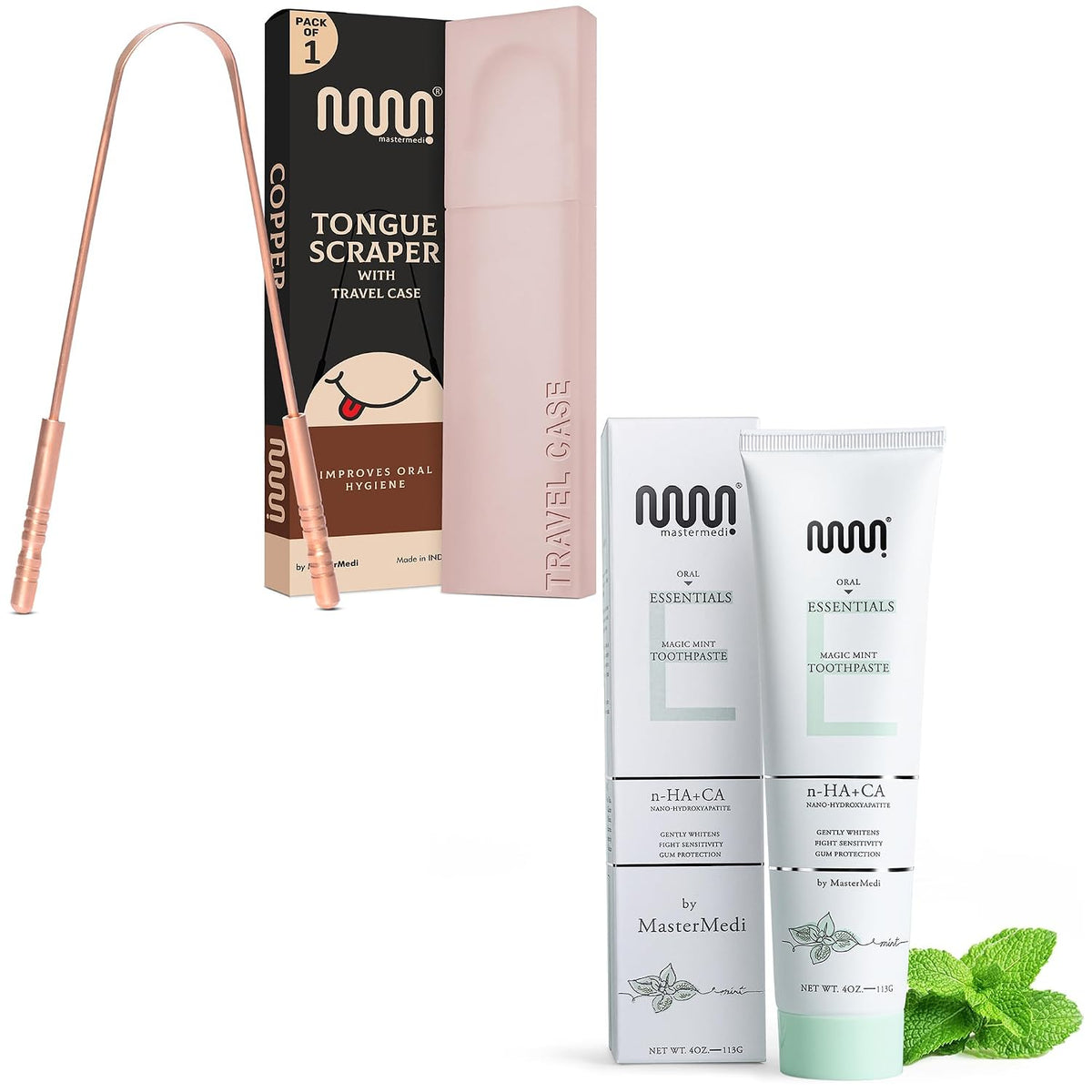 Copper Tongue Scraper with Case Easy to Use Tongue Scraper for Adults and Nano Hydroxyapatite Toothpaste