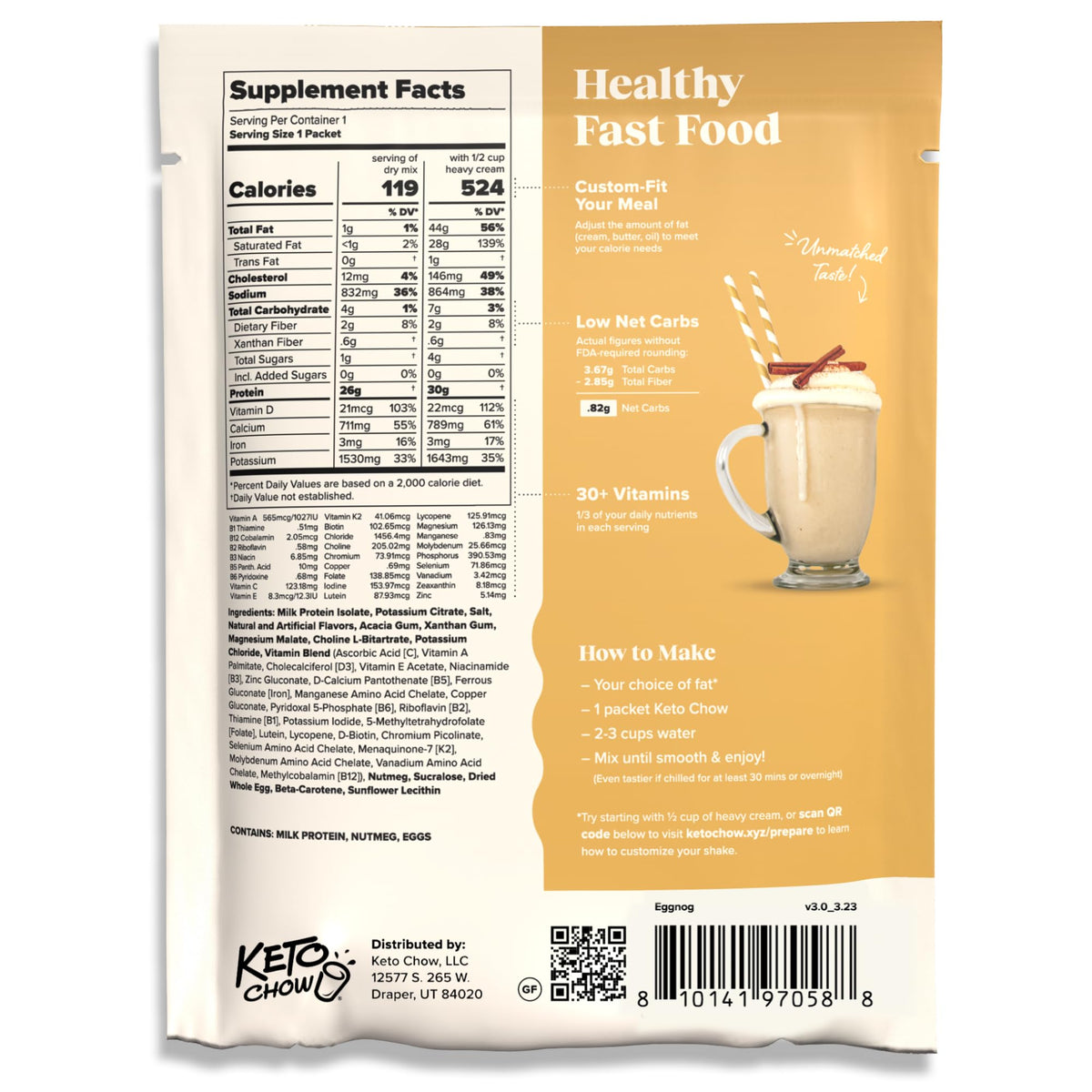 Keto Chow Chocolate Peanut Butter Meal Replacement Shake Powder, 1 Meal