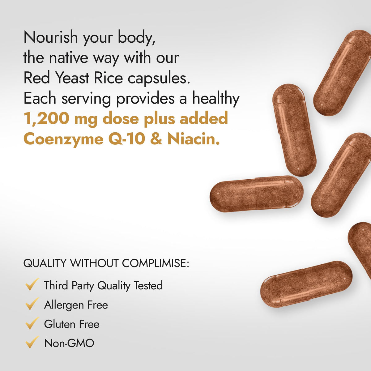 Native Oasis (2 Bottles) Red Yeast Rice 1,200 mg. Capsules Made with CoQ10 and Flush
