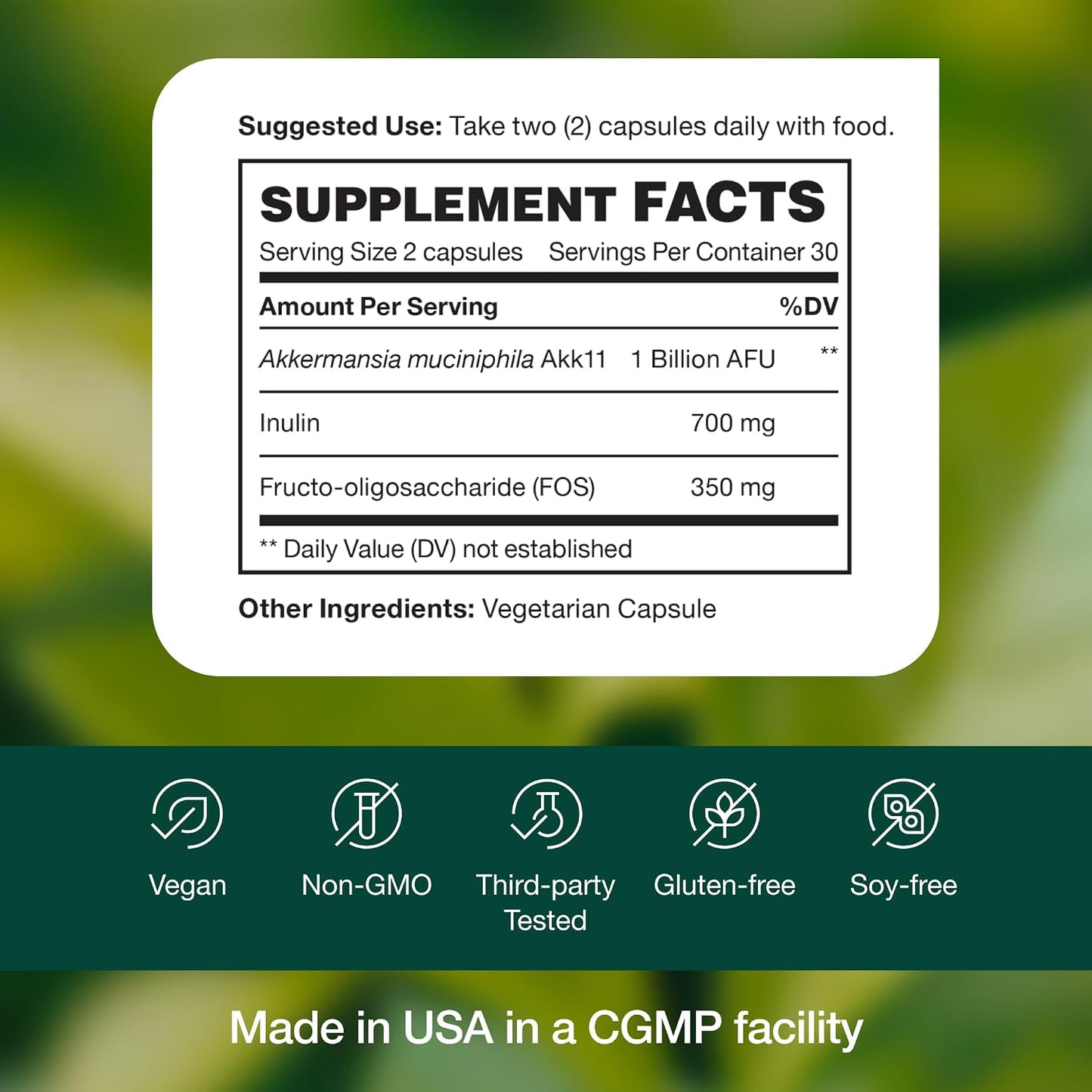 Fresh Nutrition Akkermansia Muciniphila Probiotic 1 Billion AFU for GLP-1 Production - Pre + Probiotic Supplement - 60 Capsules