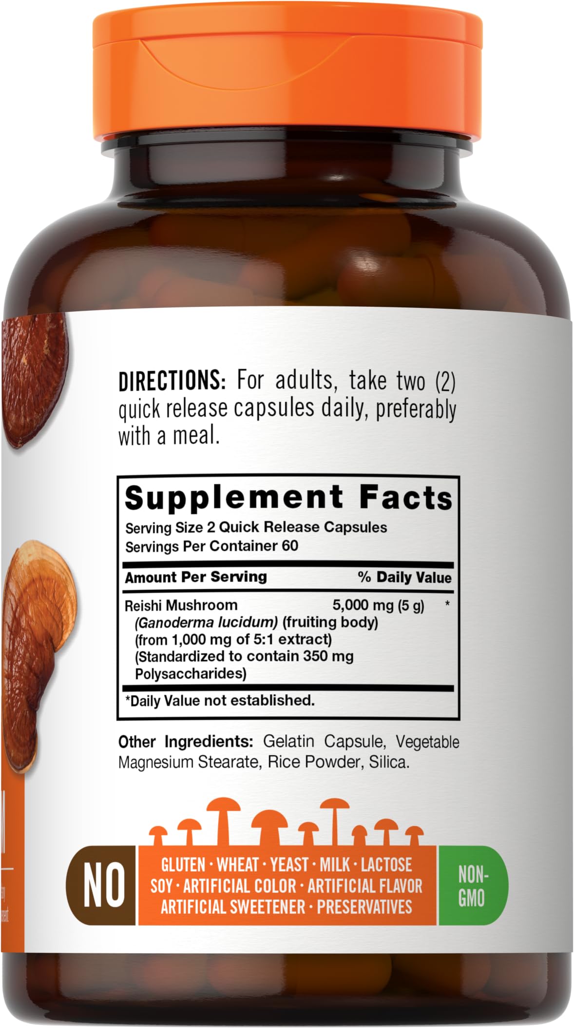 Carlyle Reishi Mushroom Capsules 5000 mg |120 Count | Non-GMO and Gluten Free Extract