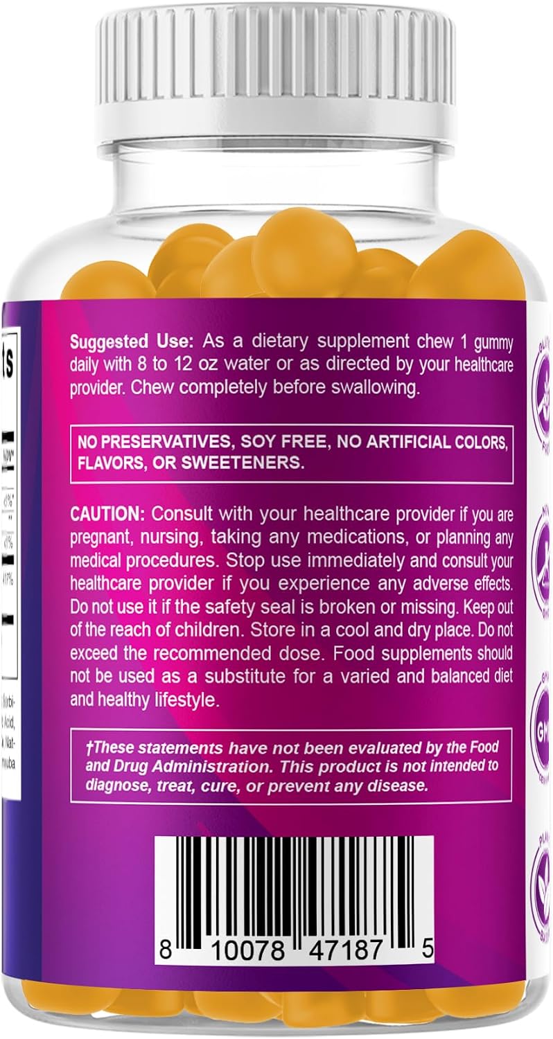 Vitamatic Sugar Free Folic Acid 1 mg Gummies 120 Count Orange Flavor | 1 mg Folic Acid, 1667 mcg DFE per gummy, Healthy cell growth, red blood cell formation, Gluten Free, Non GMO