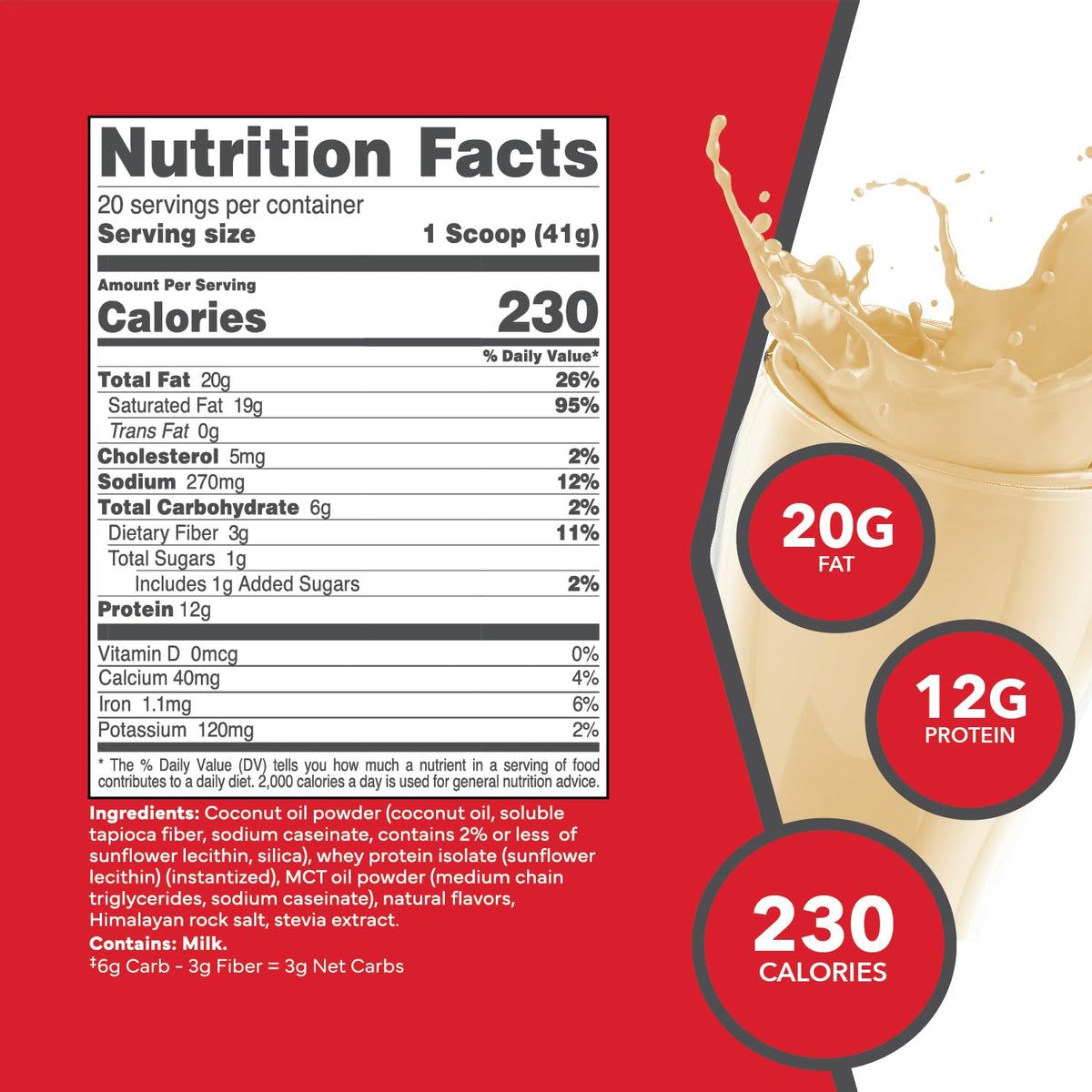 Ketologic Keto Meal Replacement Shake Powder for Optimal Results + MCT Oil + Grass-Fed