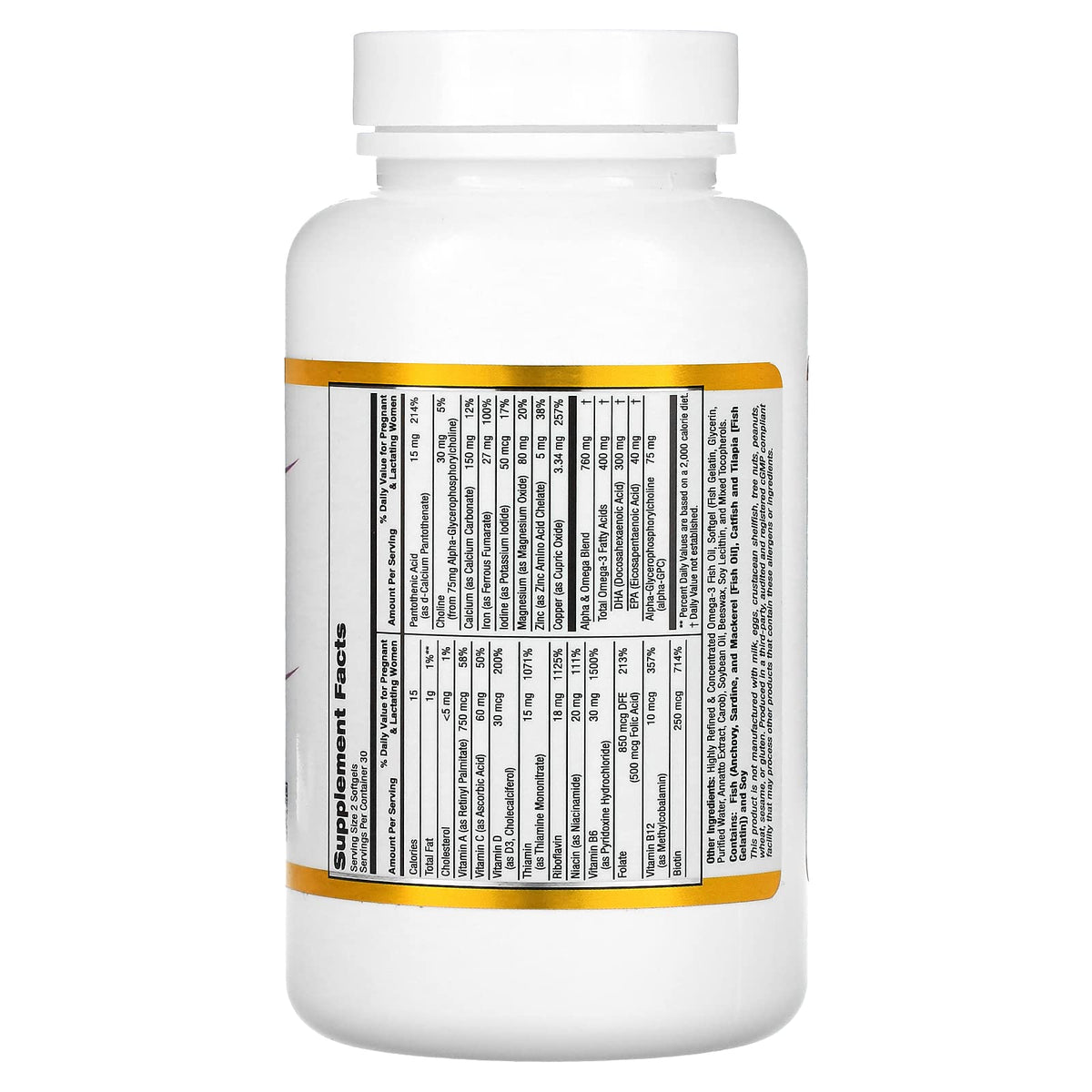 California Gold Nutrition Prenatal MultiVitamin, 60 Fish Gelatin Softgel