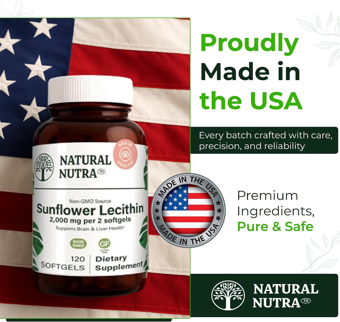 Natural Nutra Sunflower Lecithin Supplement 2000mg, Gluten-Free 120 Softgel | Supports Sunflower Lecithin Breastfeeding, Liver & Brain Health
