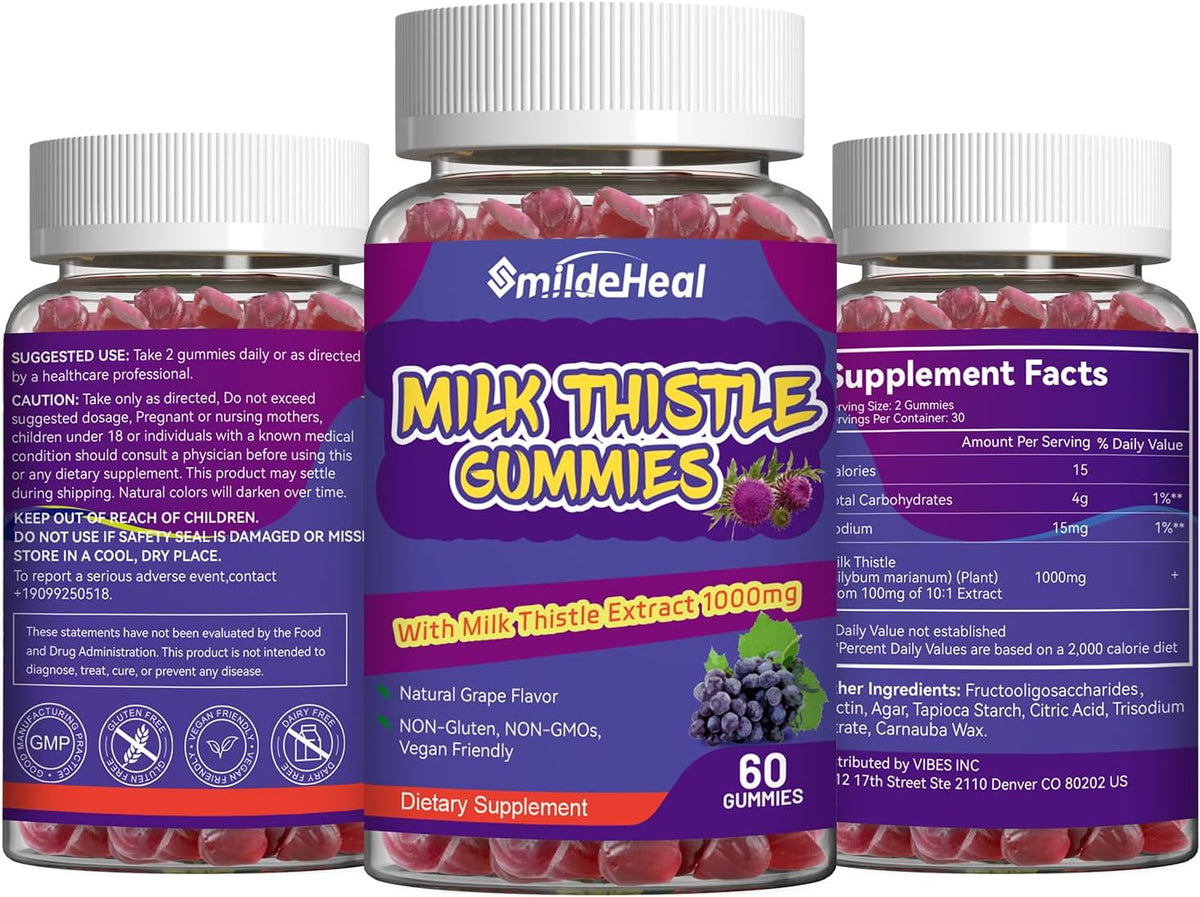 Milk Thistle Gummies 1000mg, Liver Detox, Antioxidant Support,60 Count | Milk Thistle Gummies, Milk Thistle Extract 1000mg, Liver Detox, Antioxidant Support, Milk Thistle Supplement, 60 Count