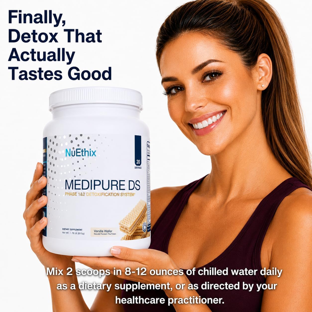 NuEthix Formulations Medipure DS with Pea Protein Powder 19g, Phase 1 & 2 Detoxification System, Supports the Body’s Natural Detoxification Process, Vanilla Wafer (Non-Caffeinated), 20 Servings