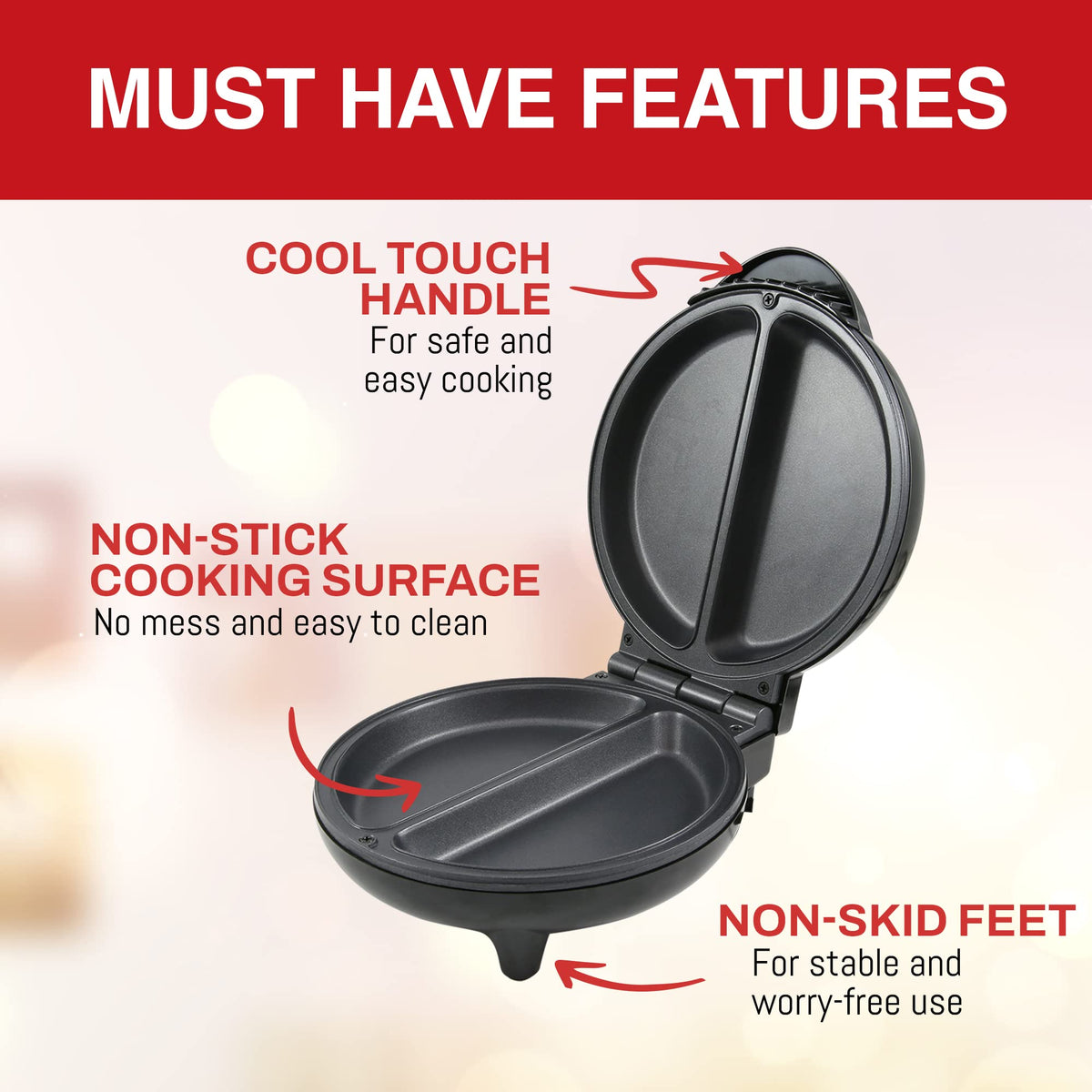 Elite Gourmet EOM205 Non-Stick Omelet, Frittata, Snack Pocket Maker, Dessert Maker