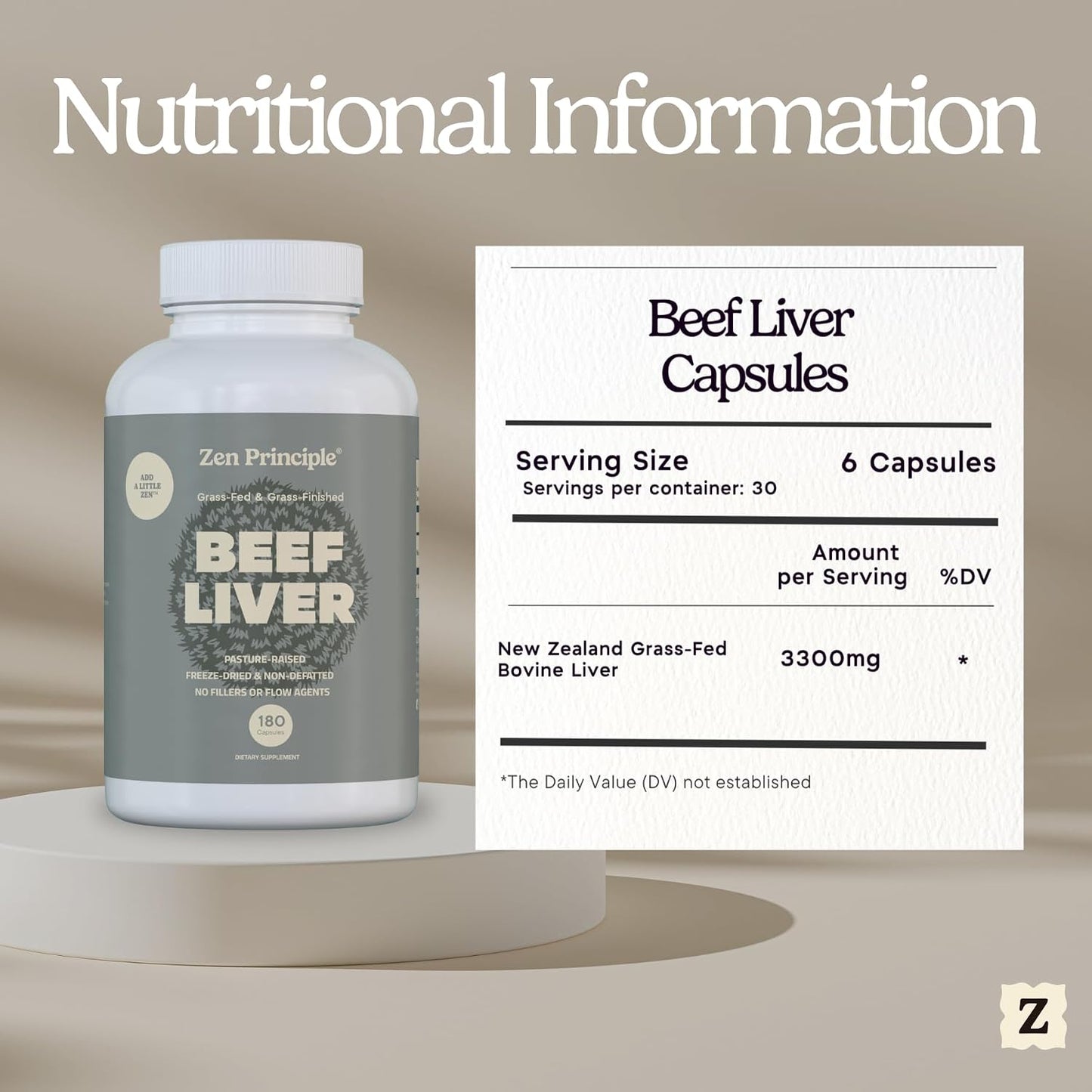 Zen Principle Ultra-Pure Desiccated Beef Liver, Grass-Fed & Finished New Zealand, No Hormones or GMOs, Natural Energy & Workout Support with Iron, Amino Acids & Vitamins. 360 Capsules.