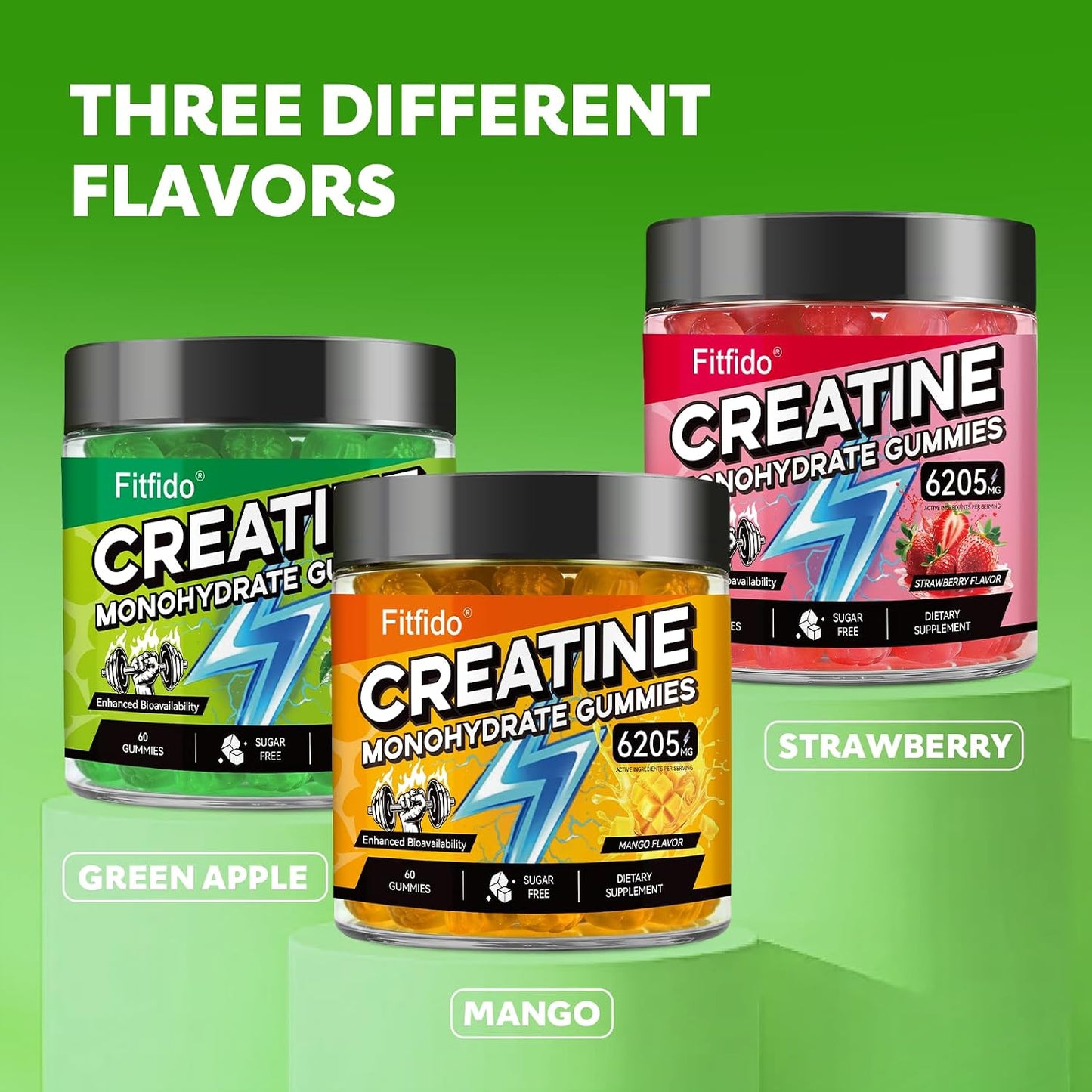Creatine Monohydrate Gummies with L-Carnitine, 60 Count | Creatine Monohydrate, Gym & Training, Muscle Performance Support, L-Carnitine, Taurine, Sugar Free, Vegan