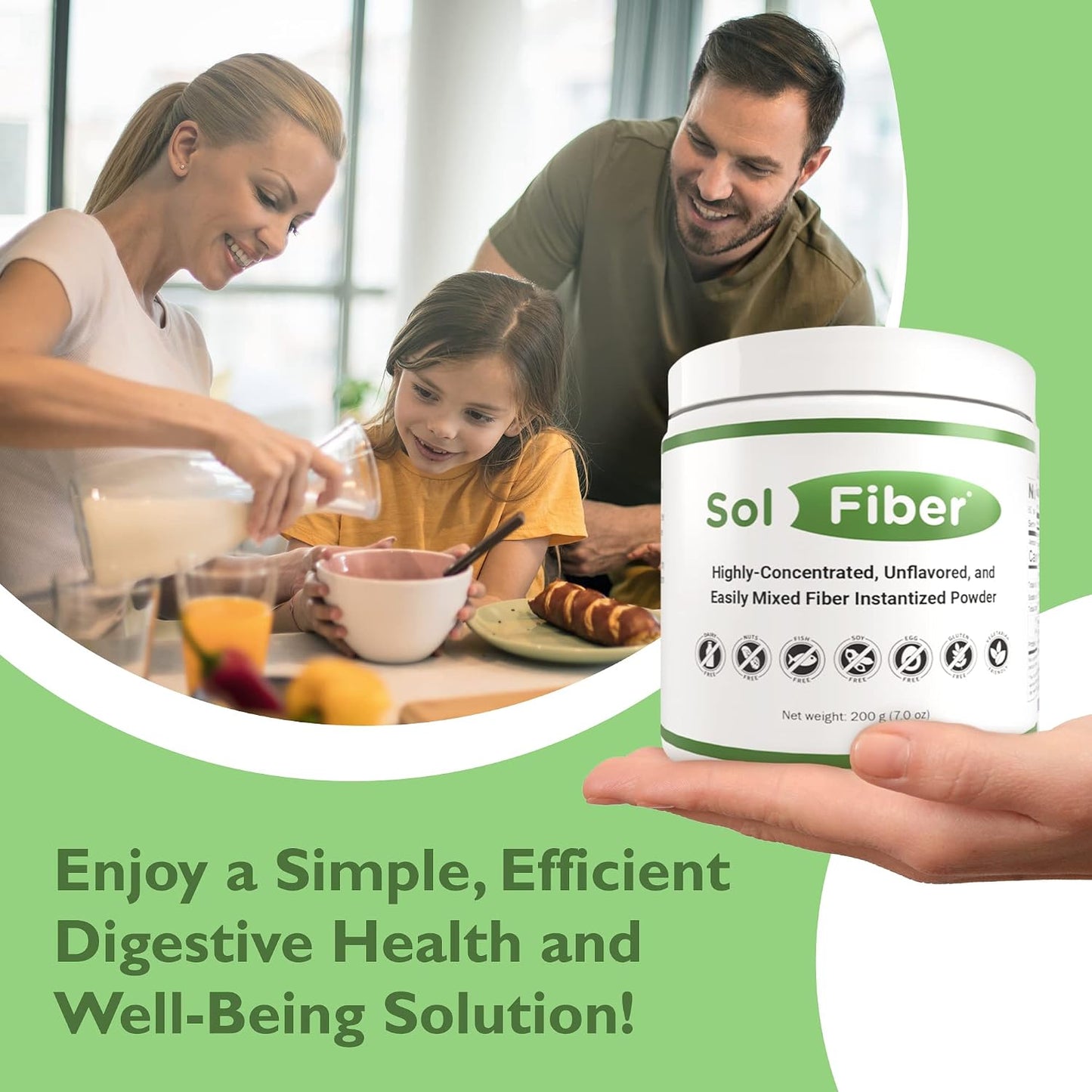 SolFiber Prebiotic Powder Supplement, Non-GMO Alternative to Fiber Gummies, Supports Digestive Health, Easy-to-Mix and Highly-Concentrated Fiber Powder, 7 Ounces, 60 Servings