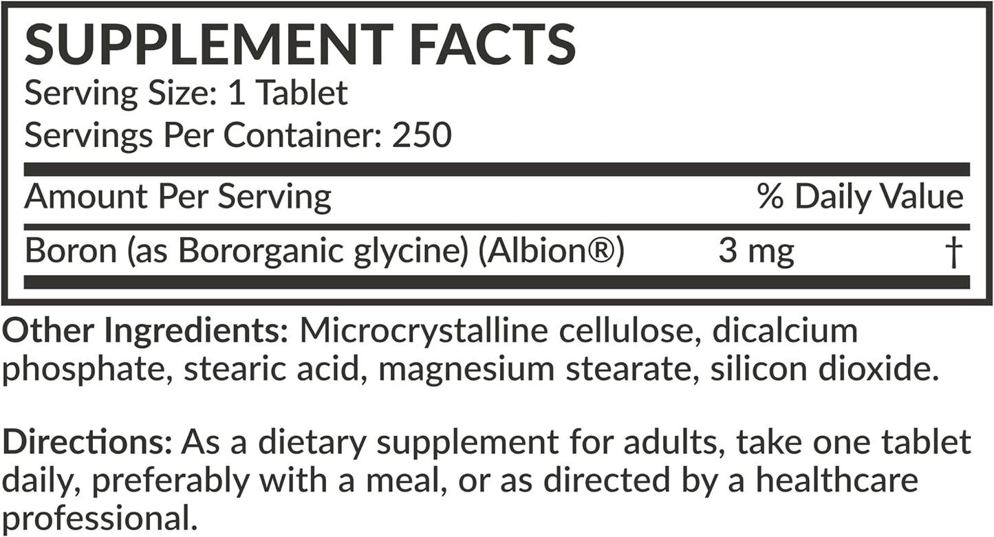 Futurebiotics Boron 3mg, Vegetarian, Non-GMO, Chelated for Absorption, 250 Tablets