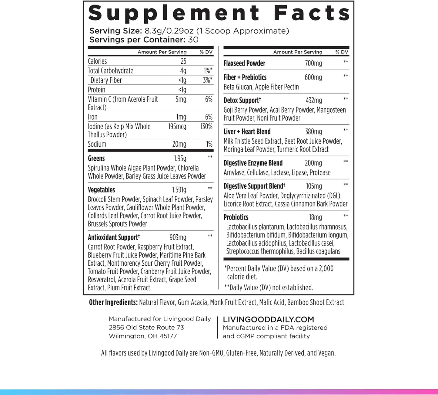 Livingood Daily Greens & Superfood Powder, Super Greens for Gut Health, Green Juice Powder with Spirulina, Chlorella, and Digestive Enzymes, Probiotics for Digestive Support, Berry, 30 Servings