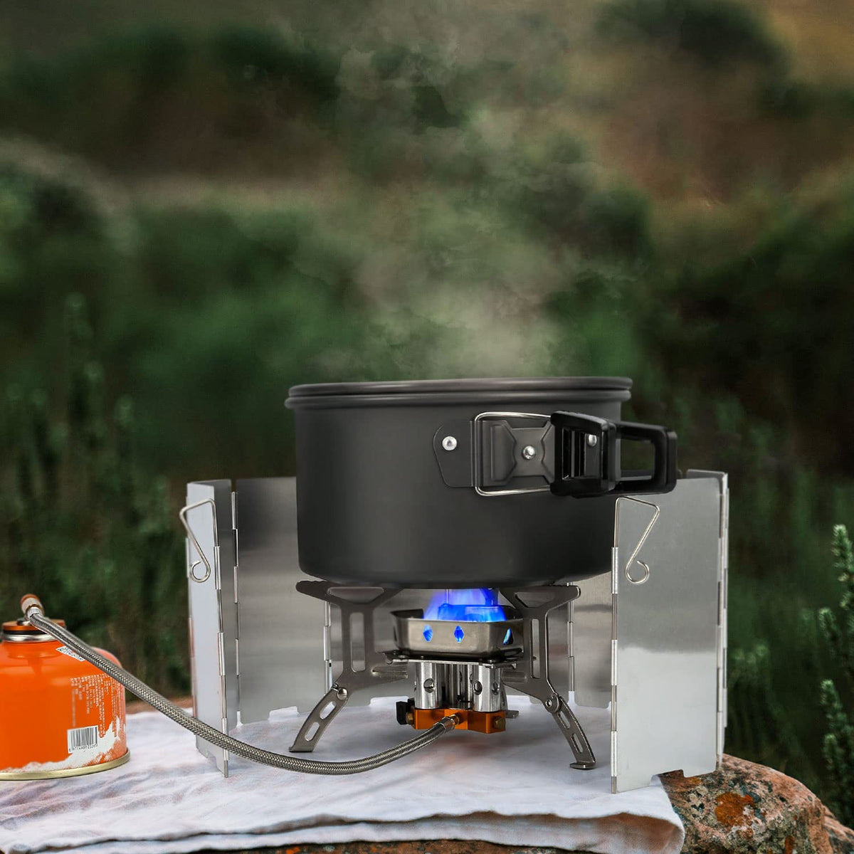 Odoland 6800W Windproof Camp Stove Camping Gas Stove with Fuel Canister Adapter