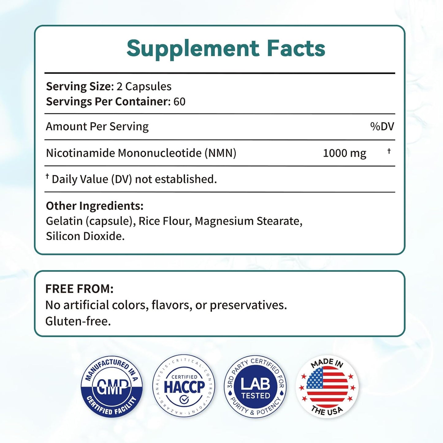 Pure NMN Supplement 60000mg,Supports Cellular Energy & NAD+ Balance,Nicotinamide Mononucleotide NAD Support for Healthy Aging,120 Capsules,60 Days Supply