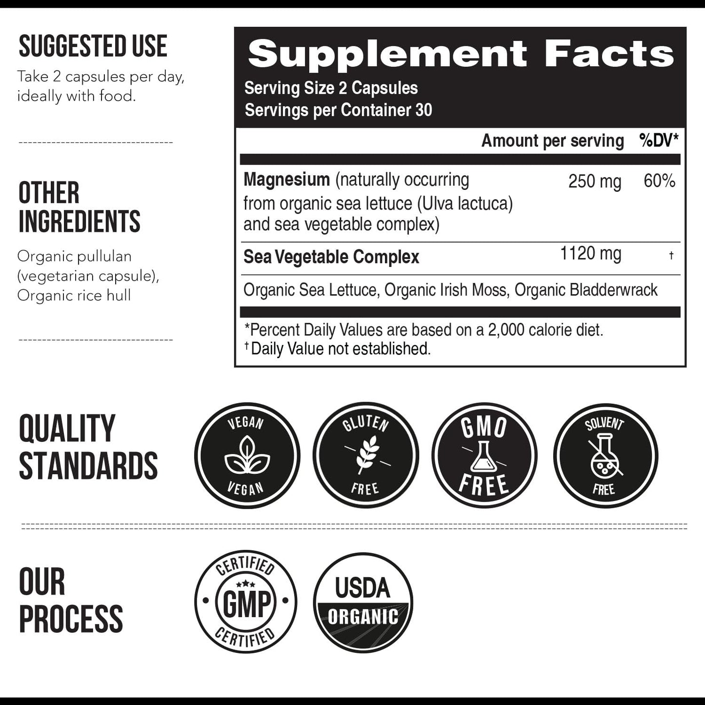 Organic Whole Food Magnesium Supplement - Plant-Based, Organic Sea Vegetable Complex - 250 mg Per Serving | Water Extracted | Gentle on Stomach | Supports Energy, Sleep, Muscle, Heart - 60 Capsules
