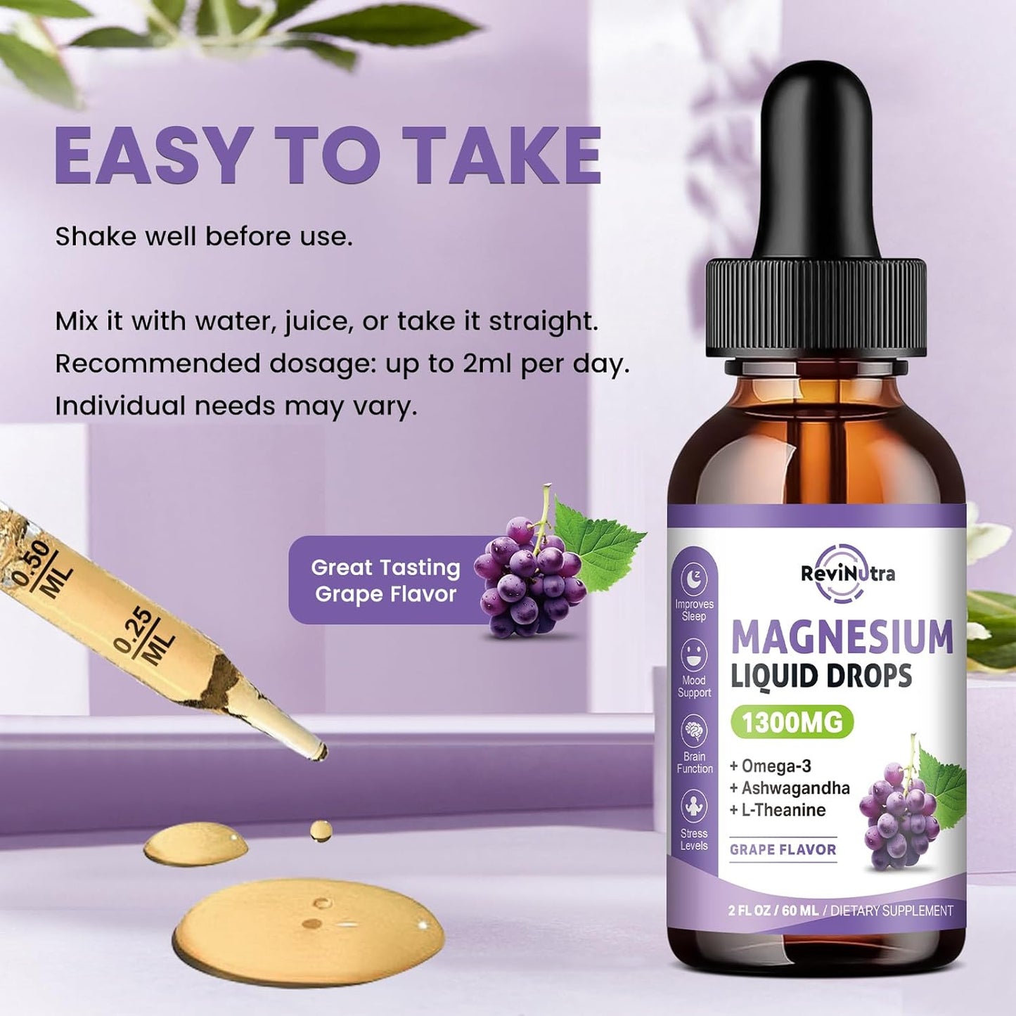 2 Pack Magnesium Complex Liquid Drops Pineapple & Grape Flavor