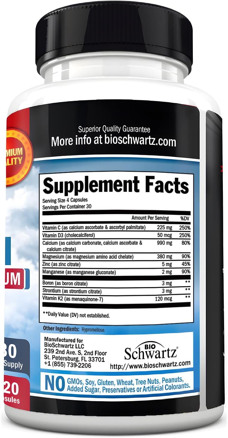 Bone Strength Supplement for Women & Men, 120 Capsules