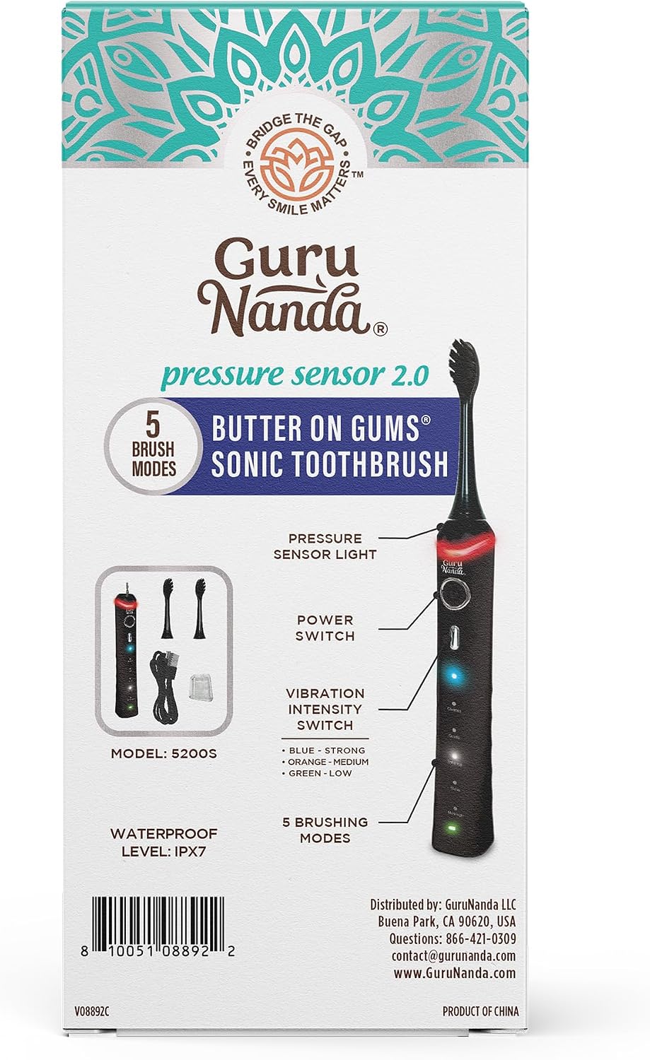 GuruNanda Electric Toothbrush-Soft Bristle Pressure Sensor Sonic Toothbrush
