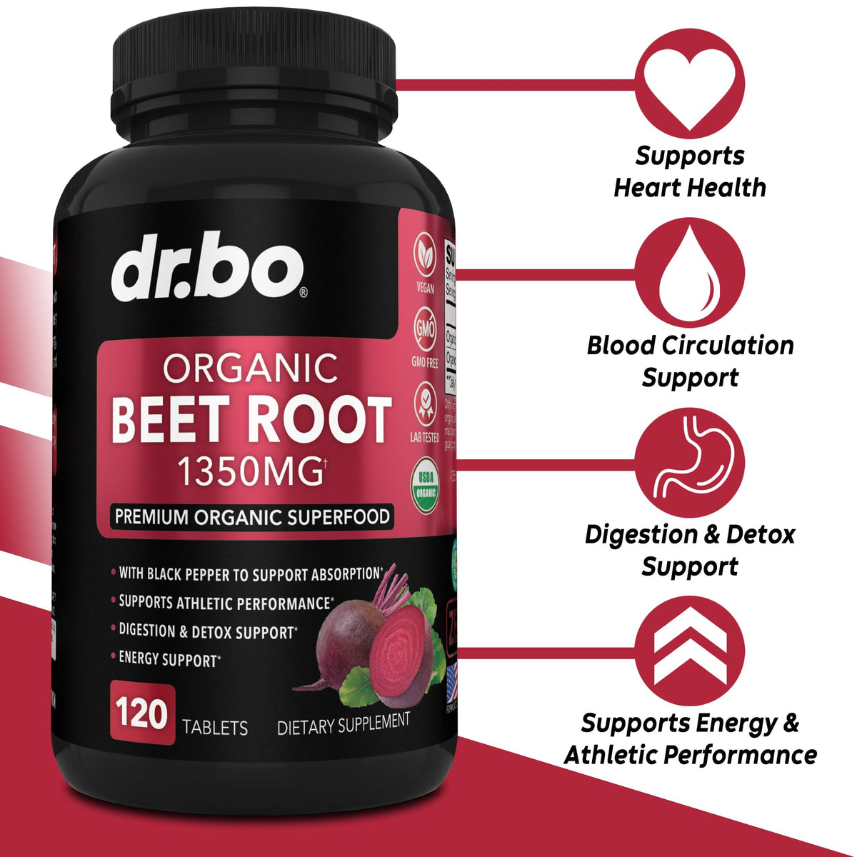 Organic Beet Root Capsules Supplements - 1350mg Beetroot Powder Extract Pills, Organic
