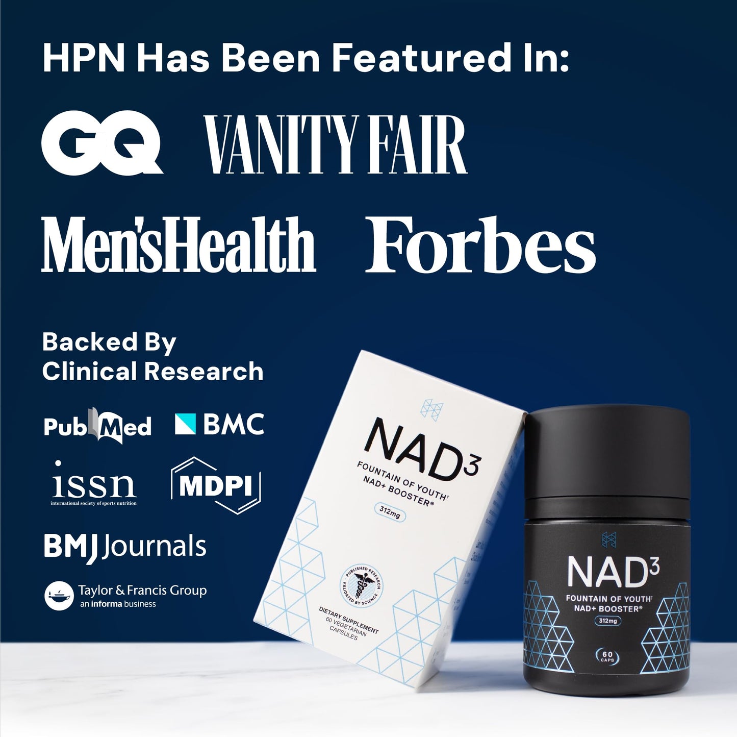 HPN NAD3 Clinical NAD+ Booster, Cellular Health & Natural Energy - NAD Supplement for Healthy Aging, Metabolic Support, NRF2 & Longevity, Nicotinamide Riboside & NMN Alternative, 60ct, 30-Day Supply