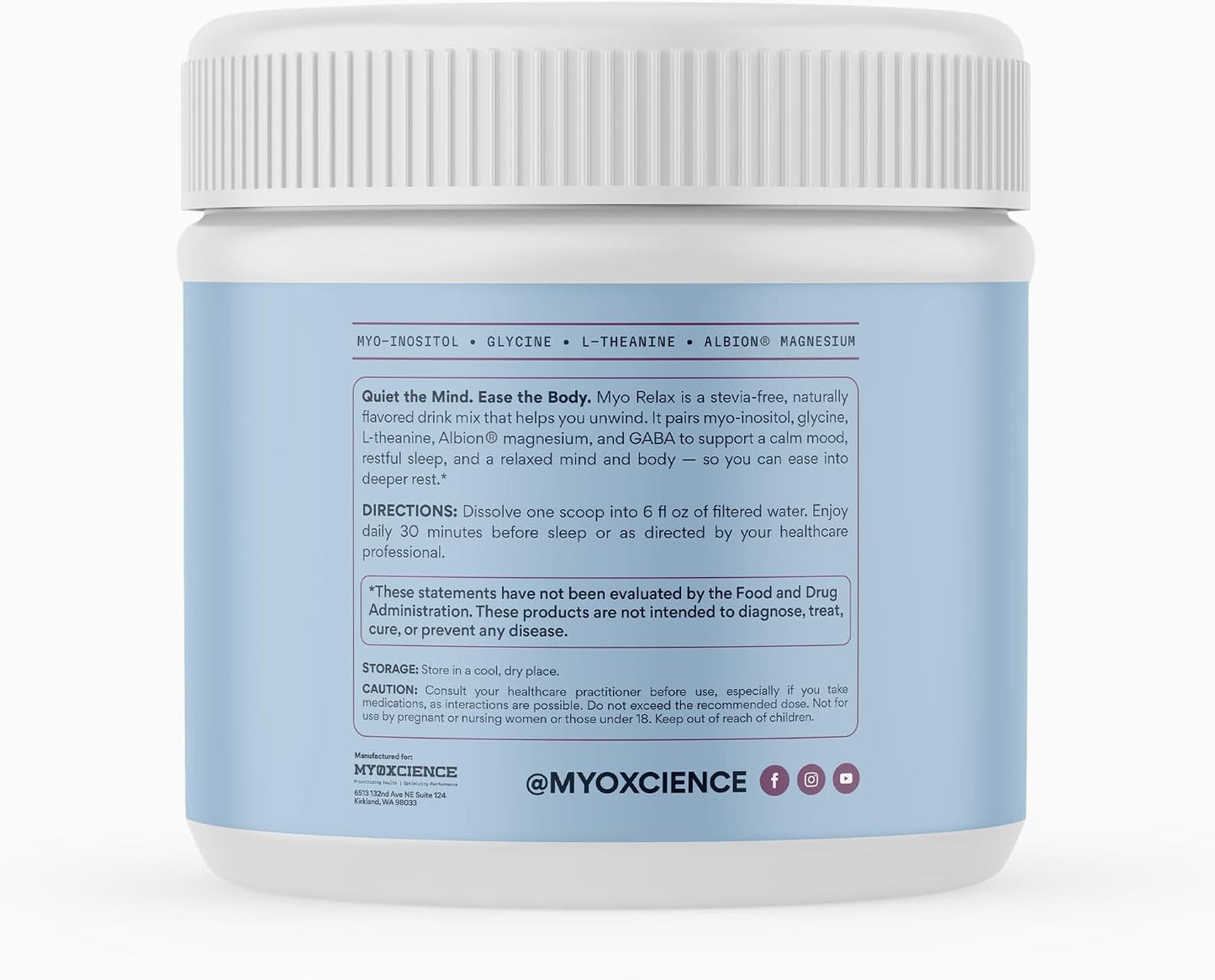 MYOXCIENCE Myo Relax & Calm | Myo-Inositol, L-Theanine, Taurine, Magnesium & GABA | Supports Sleep, Neurotransmitter & Hormone Support (Berry Flavor) (60 Servings)
