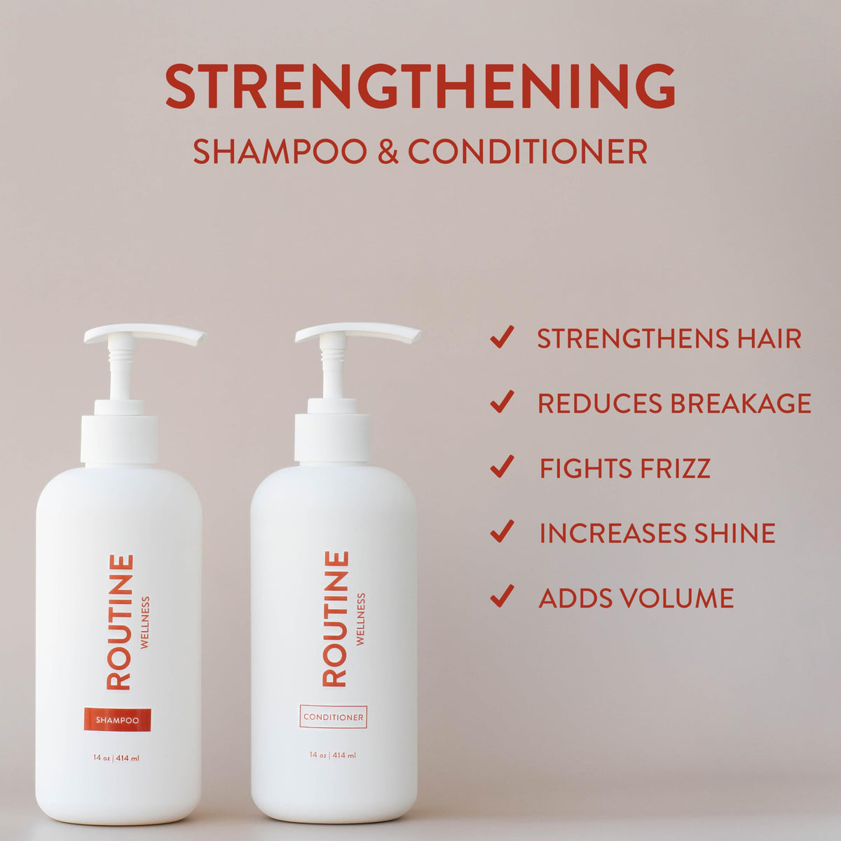 Routine Wellness Shampoo and Conditioner Set for Stronger Hair - Vegan, Clinically Tested