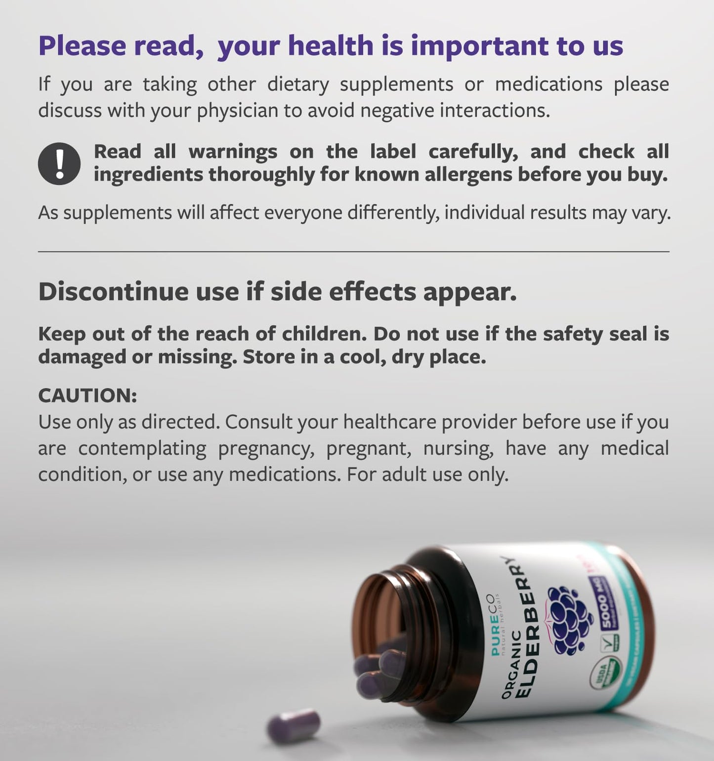 PURE CO Organic Elderberry 10:1 Extract 500mg Per 1 Capsule Serving - Vegan Black Elderberry Supplement for Immune Support, Allergy, Sinus Relief - Sambucus Nigra - 30 Caps