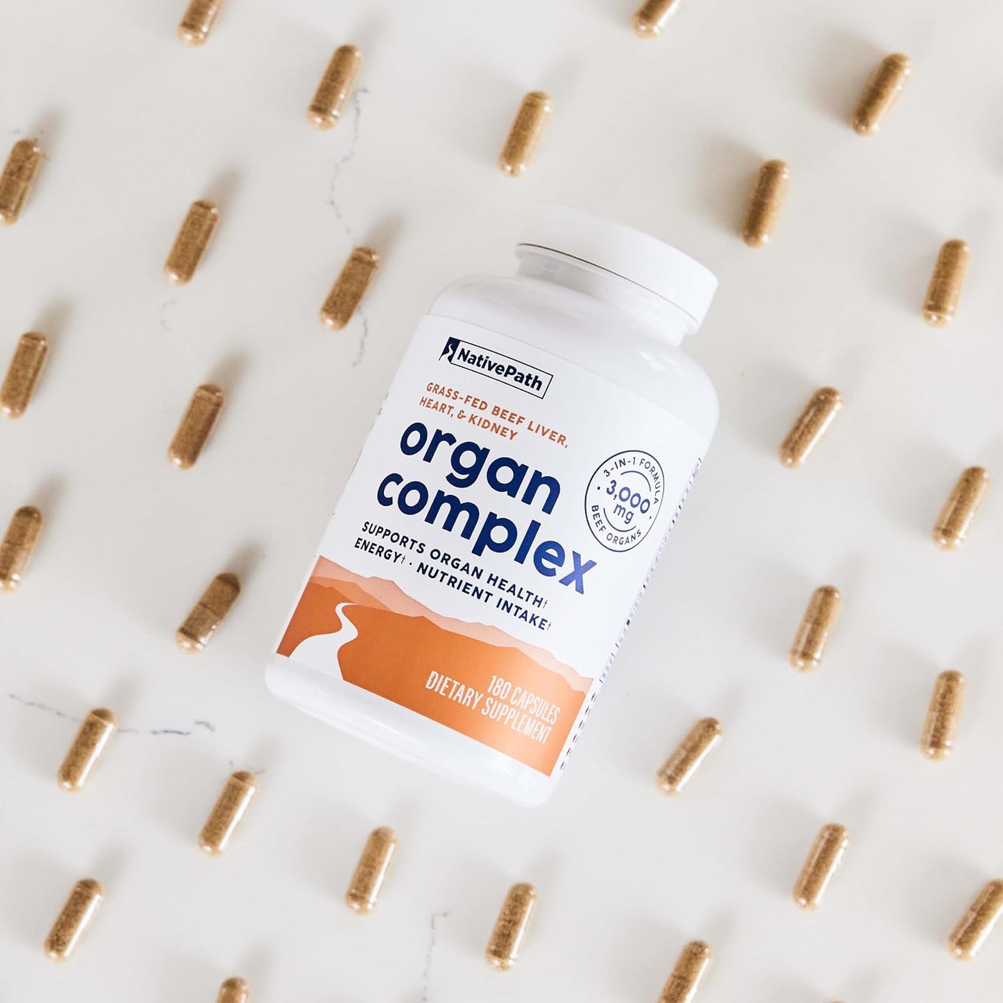 NativePath Beef Organ Complex, Liver Heart Kidney, 180 Count | Grass-Fed, Freeze-Dried, Rich In Vitamin A, B12, Iron & Choline, New Zealand Sourced, Daily Energy