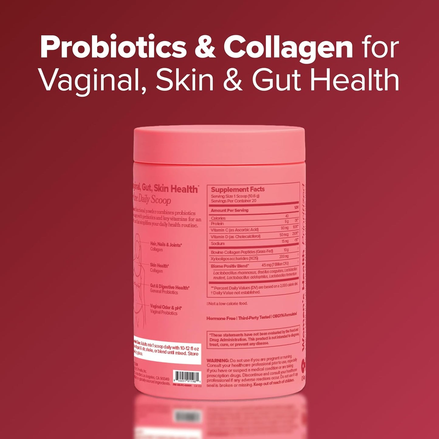 URO Probiotic + Collagen Powder – Vaginal, Skin & Gut Health – 20 Servings