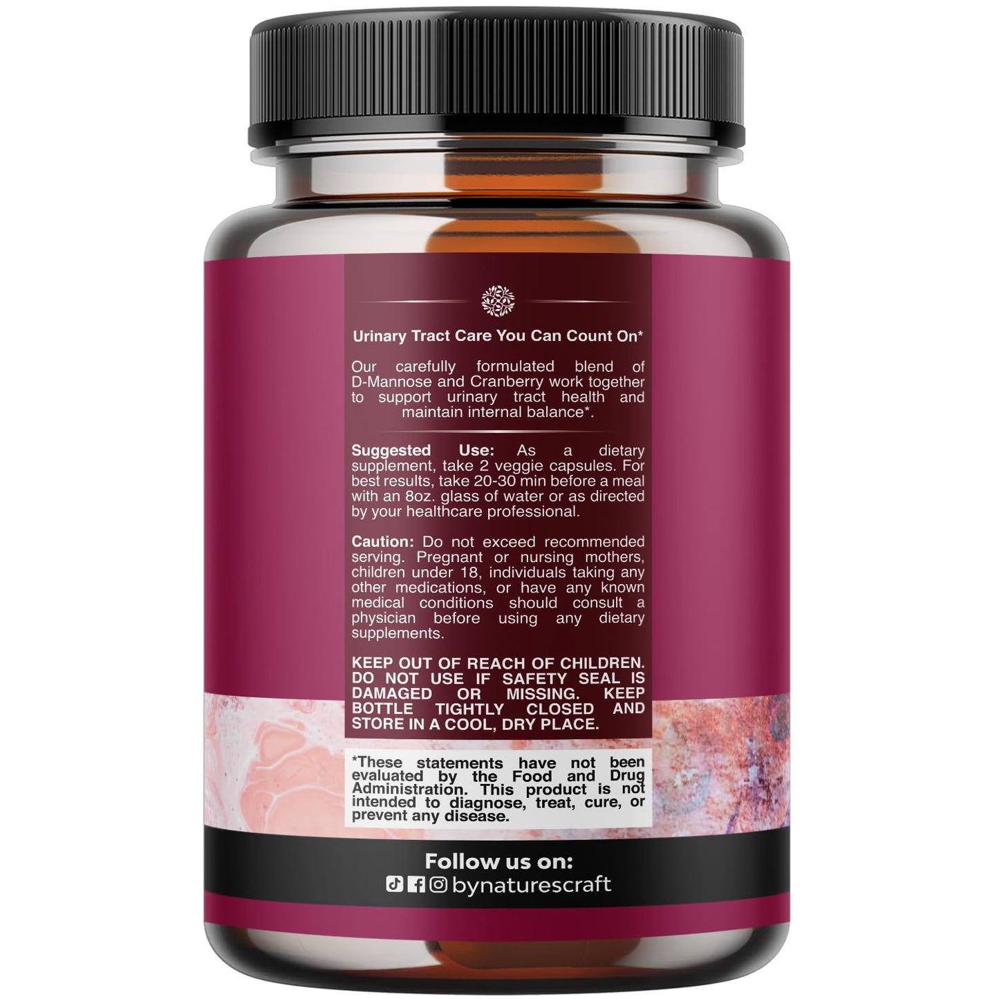 D Mannose with Cranberry Supplement - Potent D Mannose 1000mg Capsules for Kidney Defense Support & Cleanse and Urinary Tract Health for Women & Men - Bladder Health Supplement for Adults - 60 Count