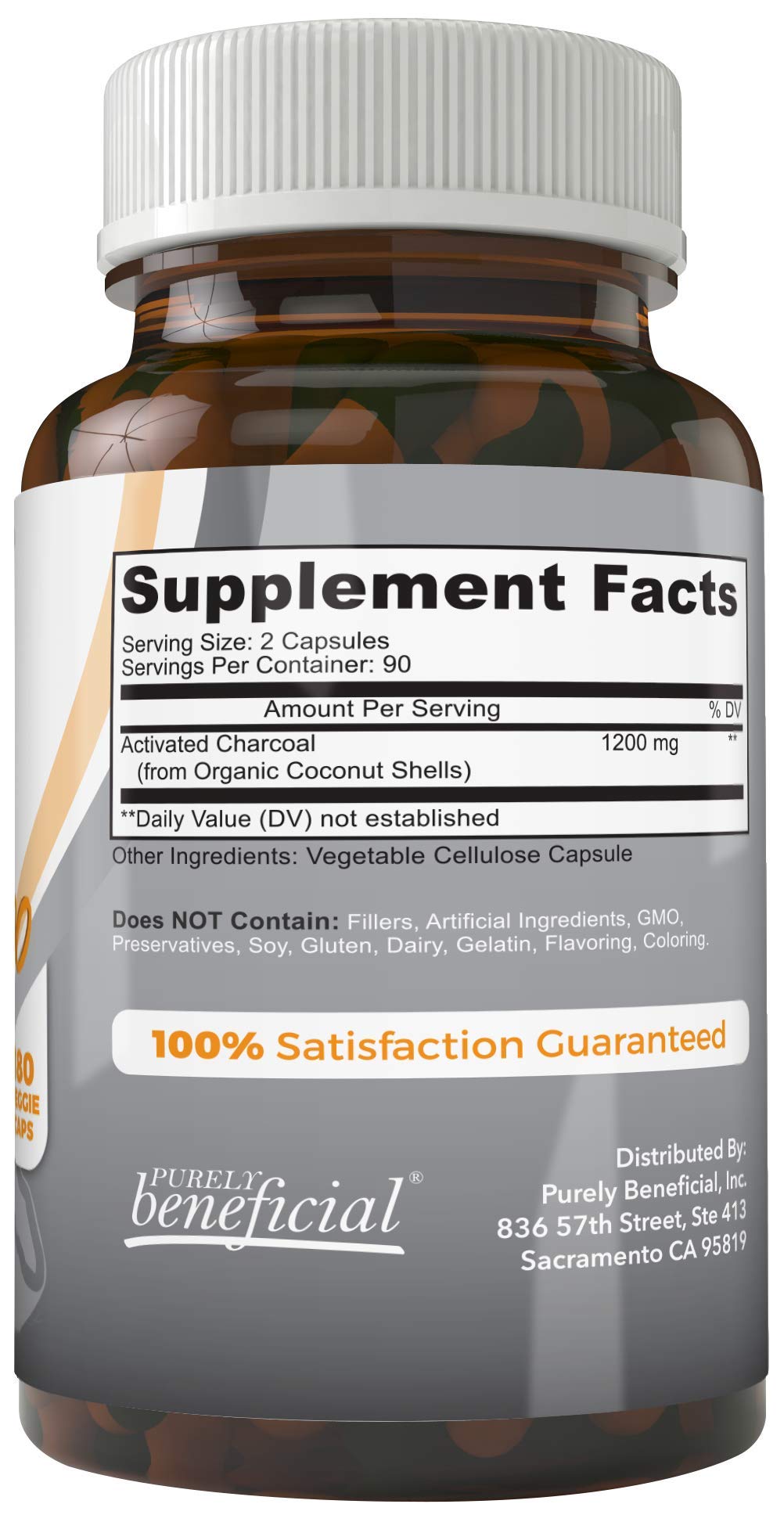 PURELY beneficial Activated Coconut Charcoal 1200mg, 180 Capsules - Pills for Digestive