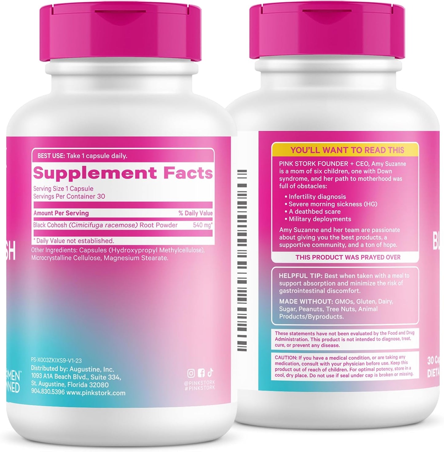 Pink Stork Black Cohosh Supplements for Women, 540 mg, 30 Capsules | Pure Black Cohosh, Supports Hormone Balance for Fertility, Perimenopause + Menopause Comfort