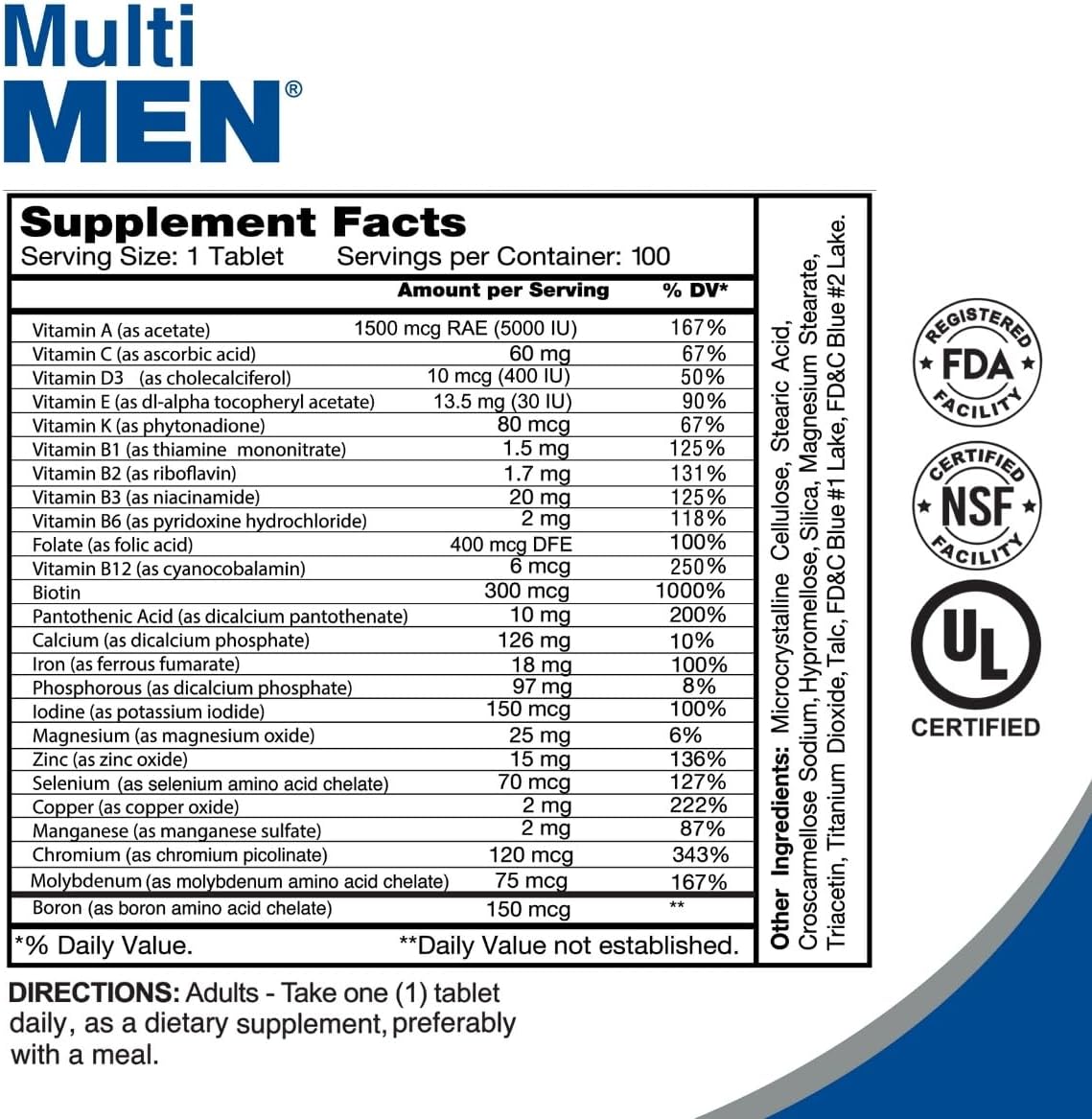 ALFA VITAMINS Multi Men Vitamins Dietary Supplement with Essential Vitamins & Minerals for Men - Amino Acids + Antioxidants - 100 Tablets