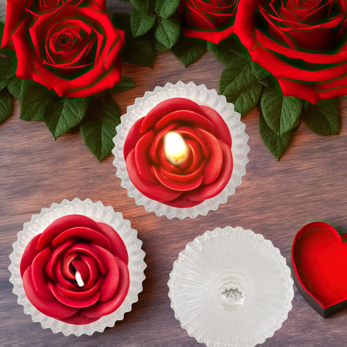 Red Rose Candle in Rippled Glass Jar for Valentine's Day Gifts, English Pear& Freesia Scented Candles