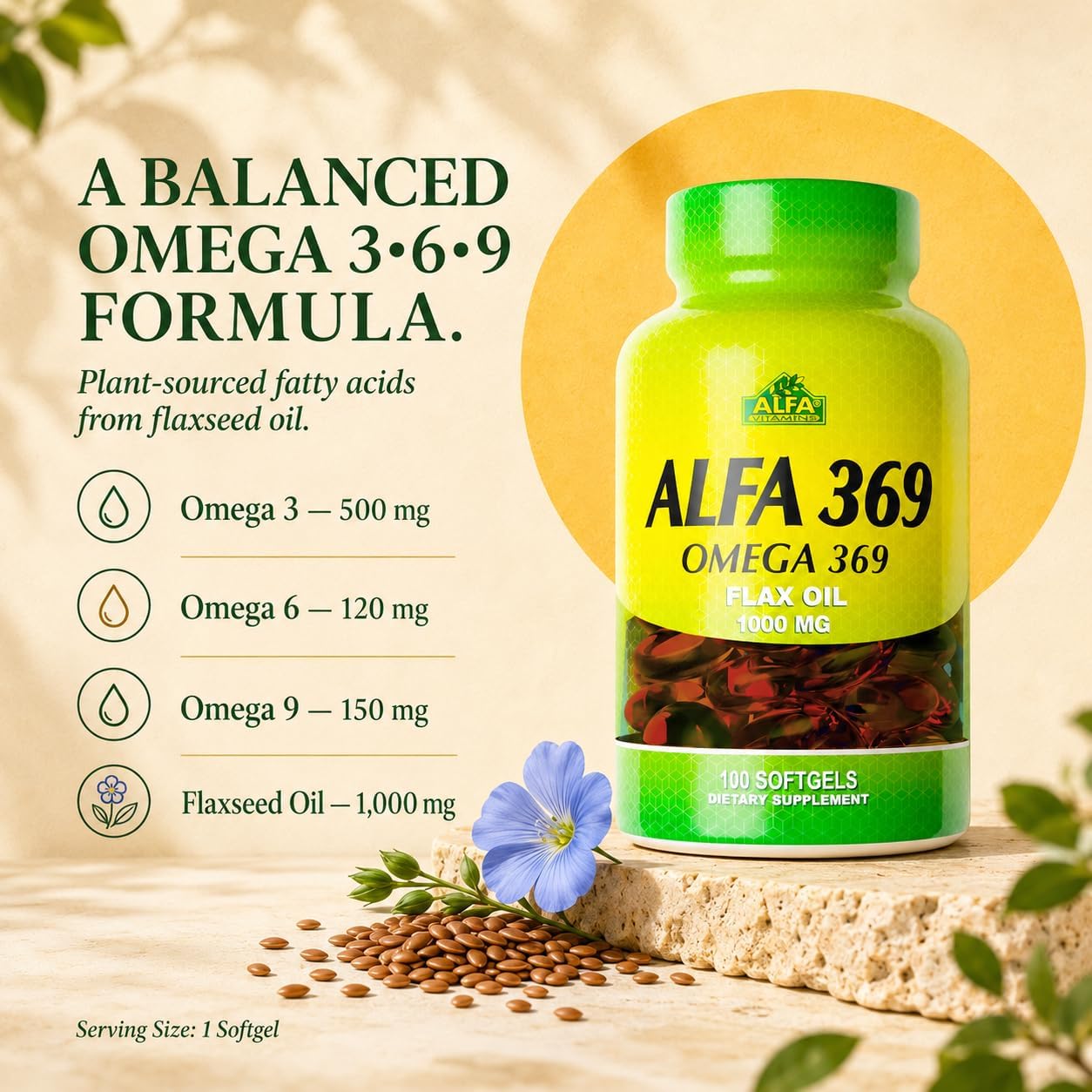 Alfa Vitamins Alfa 3-6-9 1000 Mg Nutrition Supplement, 100 Count