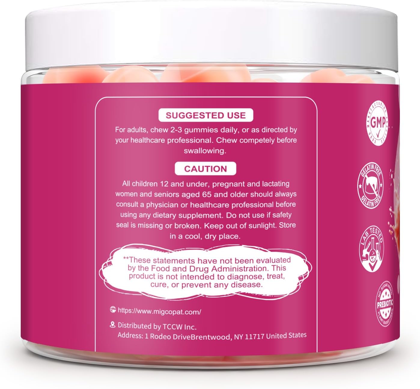 Migcopat 10G Fiber Gummies with Collagen Peptides, Hyaluronic Acid, Vitamin C, ACV, 30 Billion CFU Probiotics – Sugar Free Collagen Gummy for Skin, Hair & Nails – Digestive Health Support – 60 Cts