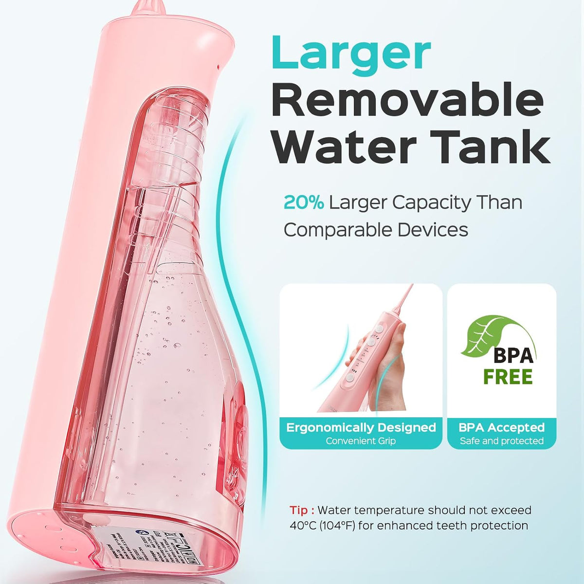 COSLUS ADA Accepted C50 Water Dental Flosser, 4 Modes 5 Power Levels, Pink