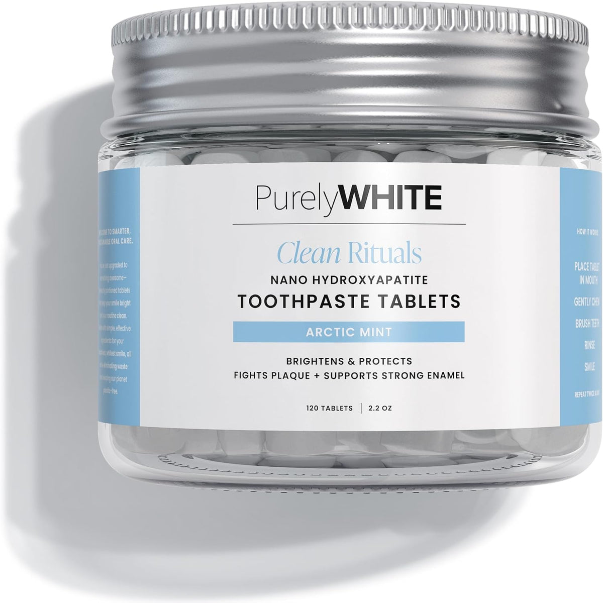 PurelyWHITE | Remineralizing Toothpaste Tablets | Nano Hydroxyapatite Fluoride-Free | 120 Toothpaste Tabs | Freshens Breath, Whitens Teeth & Strengthens Tooth Enamel