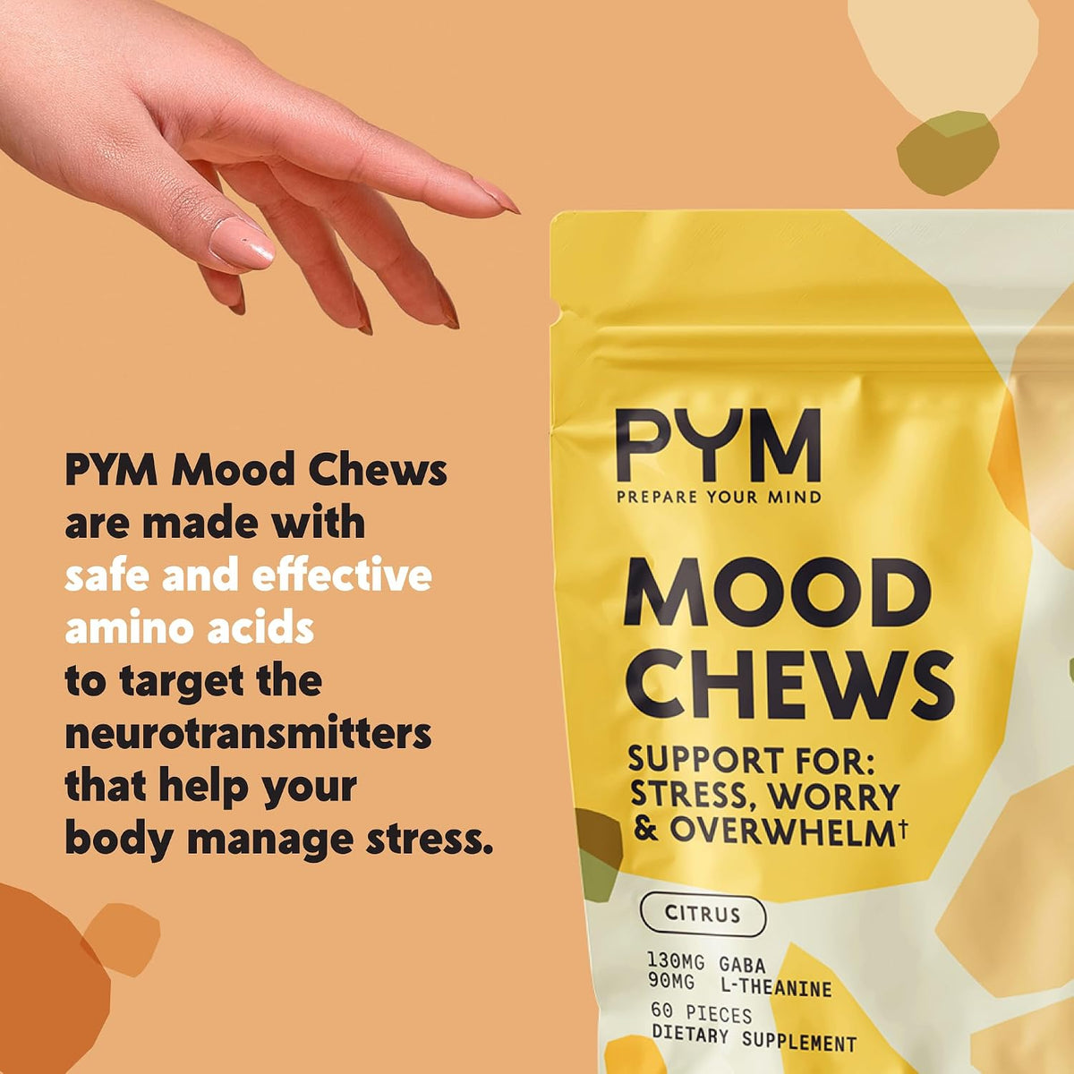 PYM Citrus Mood Chews Pouch (60 Count) | Stress & Mood Support Supplement